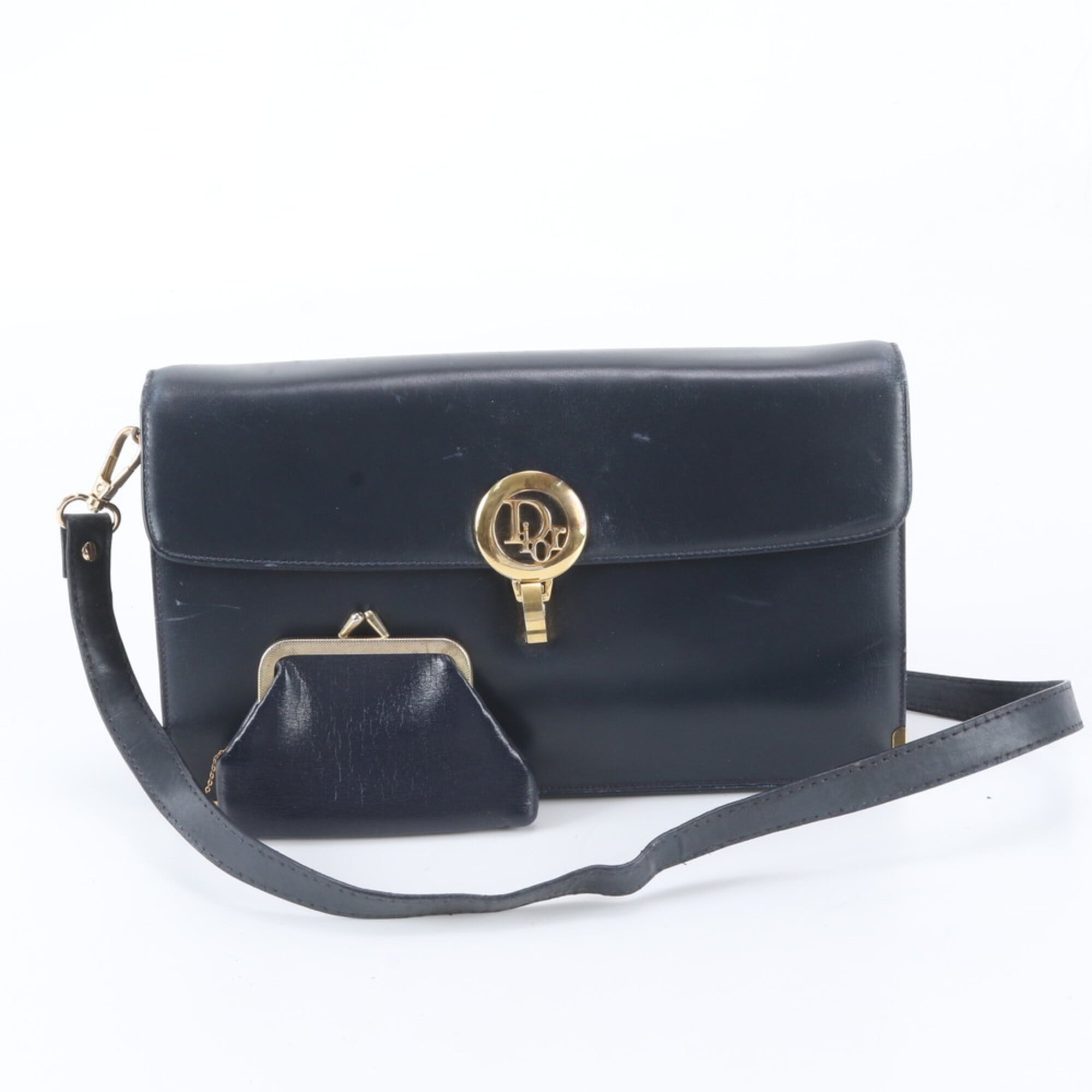 Christian Dior Navy Leather Crossbody Bag Pouch Shoulder Bag (Pre-Owned)