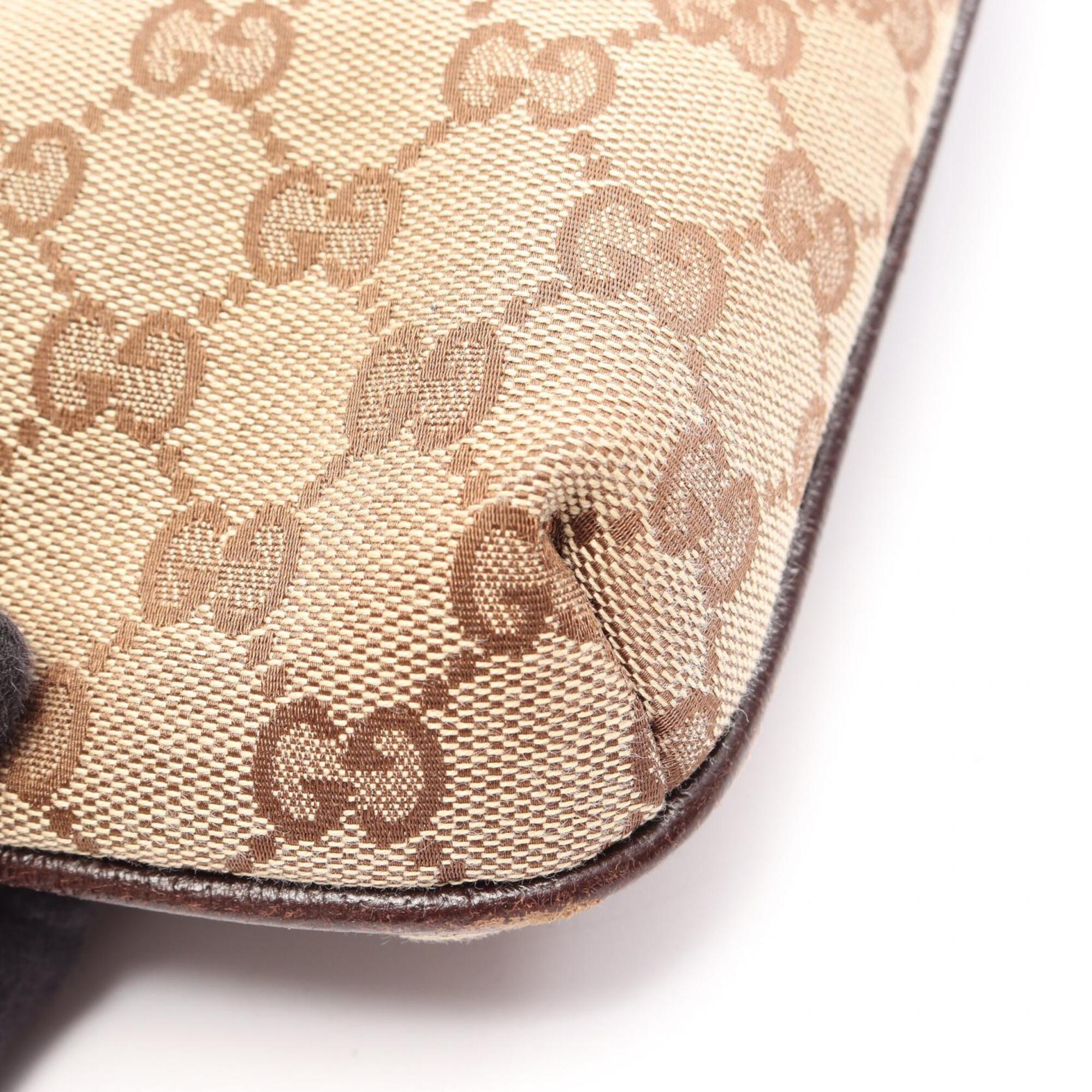 Gucci Beige Brown Canvas Leather Handbag Shoulder Bag (Pre-Owned)