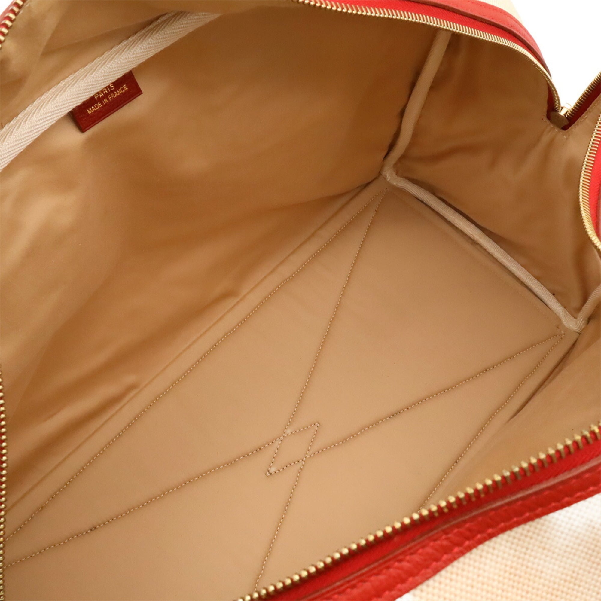 Hermes Beige Red Color Toile H Leather Boston Bag (Pre-Owned)