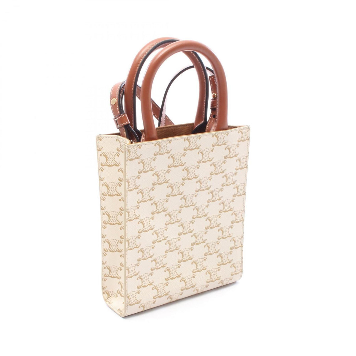 Celine Brown White Coated Canvas Leather Handbag (Pre-Owned)