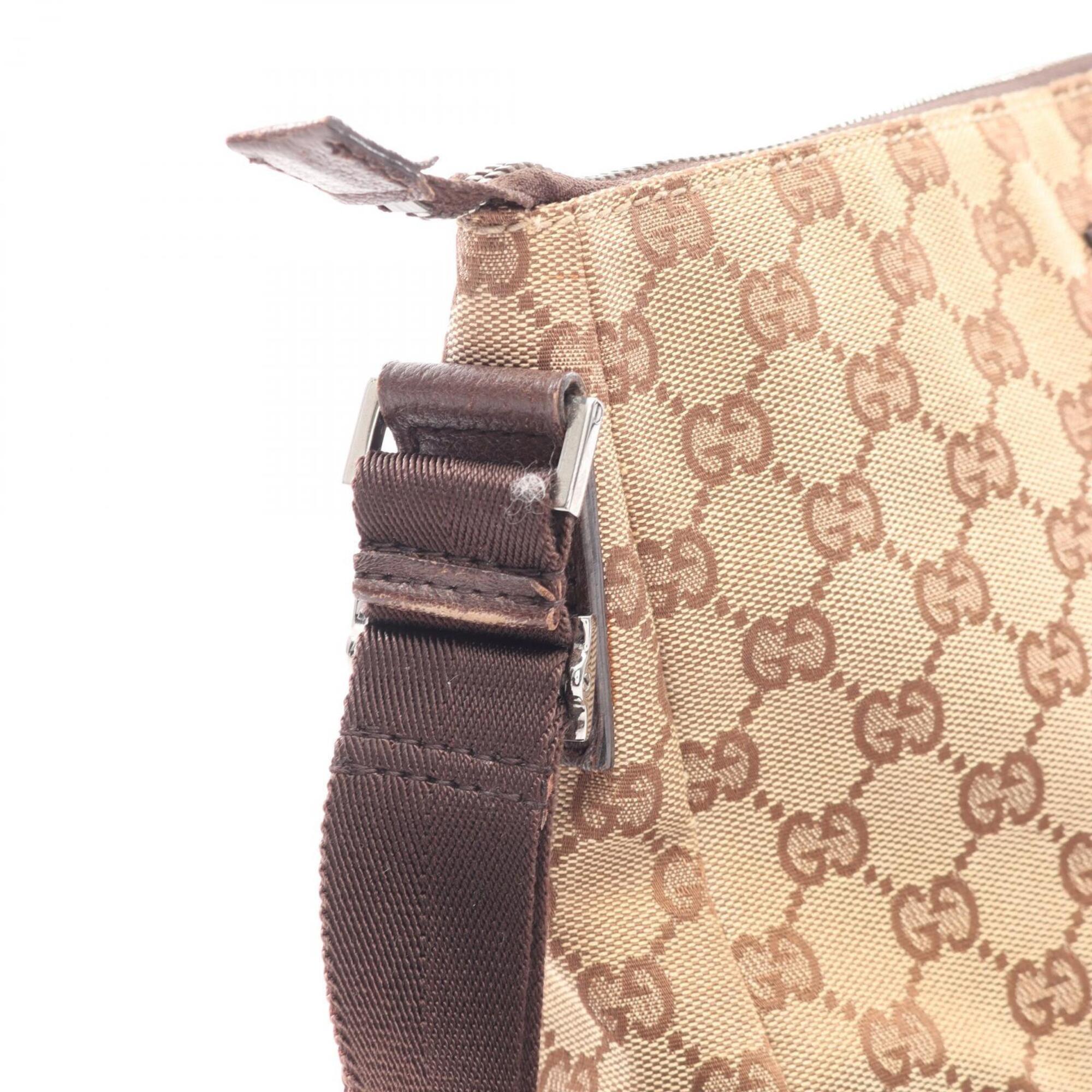 Gucci Beige Brown Canvas Leather Handbag Shoulder Bag (Pre-Owned)