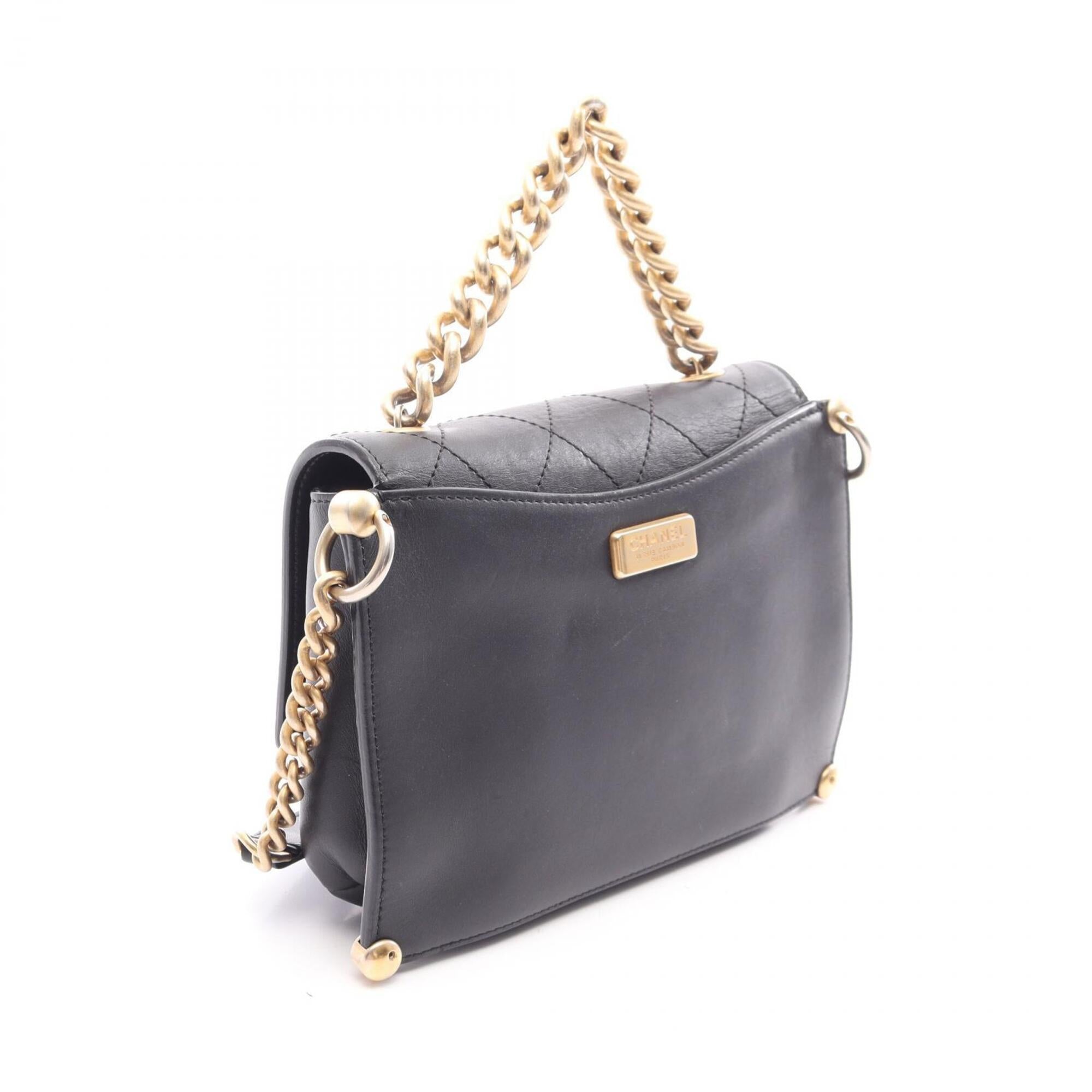 Chanel Black Leather Handbag Shoulder Bag (Pre-Owned)