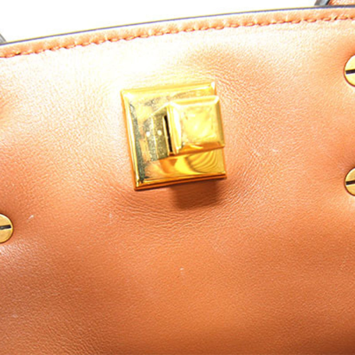 Salvatore Ferragamo Gancini Beige Brown Fabric Leather Handbag Pouch (Pre-Owned)