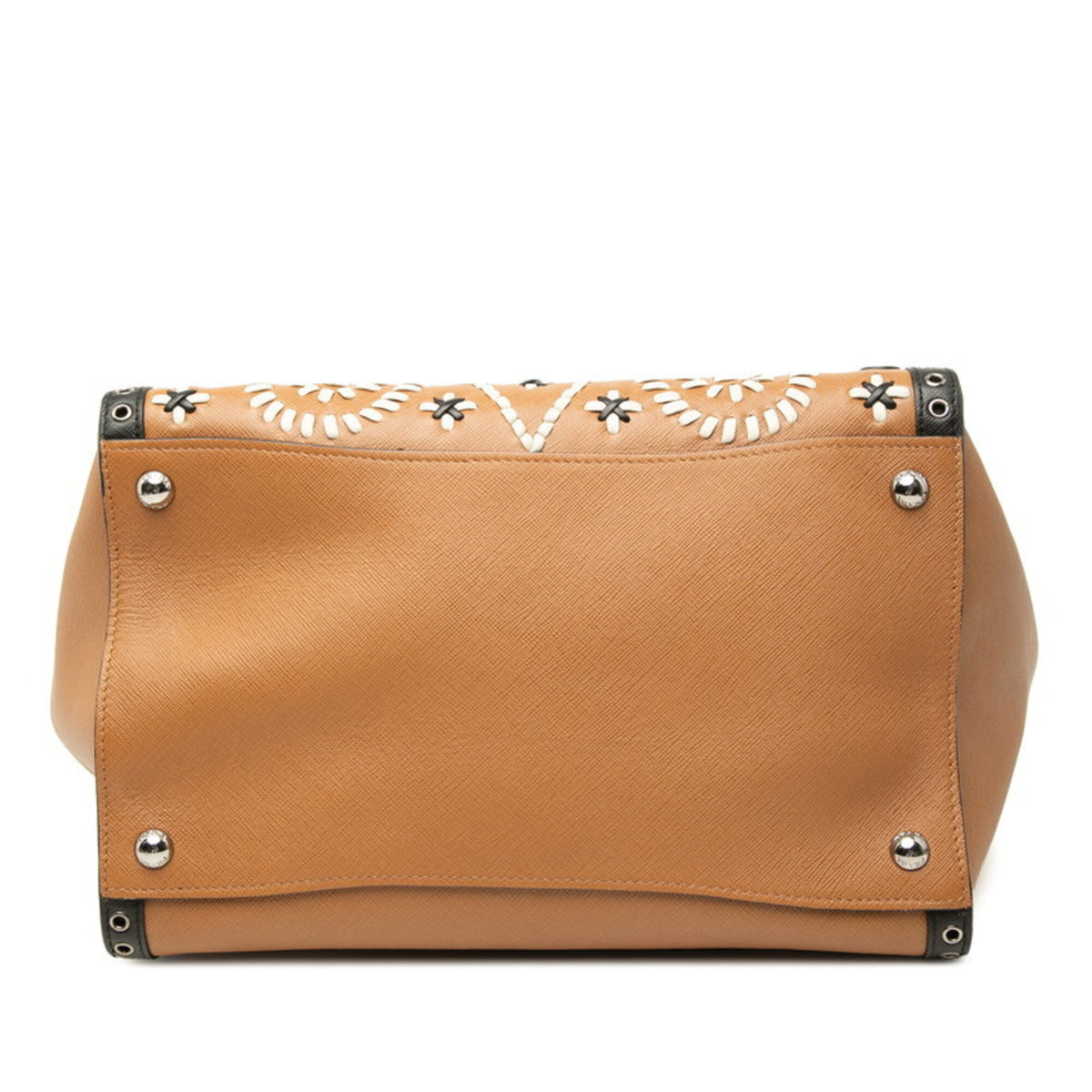 Prada Brown White Saffiano Leather Handbag Shoulder Bag (Pre-Owned)