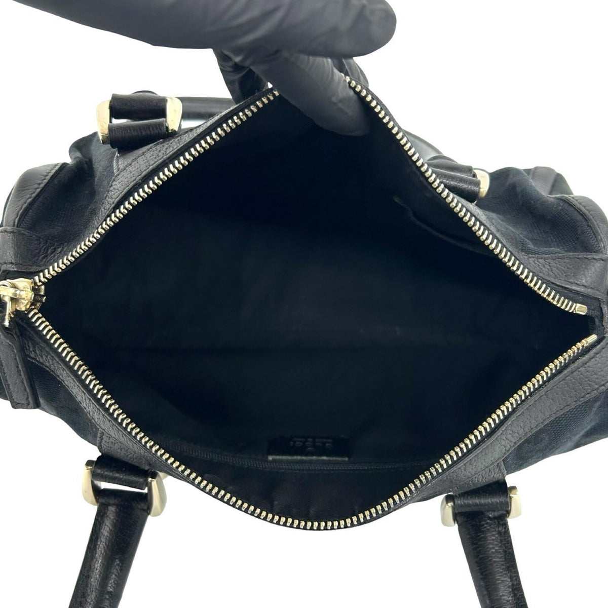 Gucci Black Canvas Leather Boston Bag Handbag (Pre-Owned)