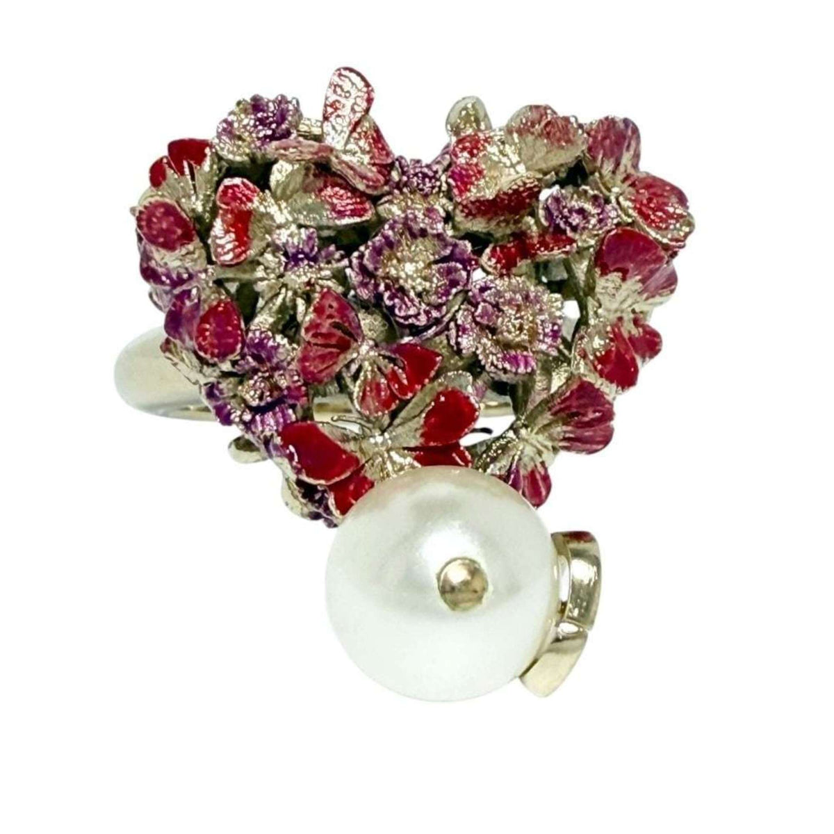 Christian Dior Artificial Pearl Metal Band Ring (Pre-Owned)