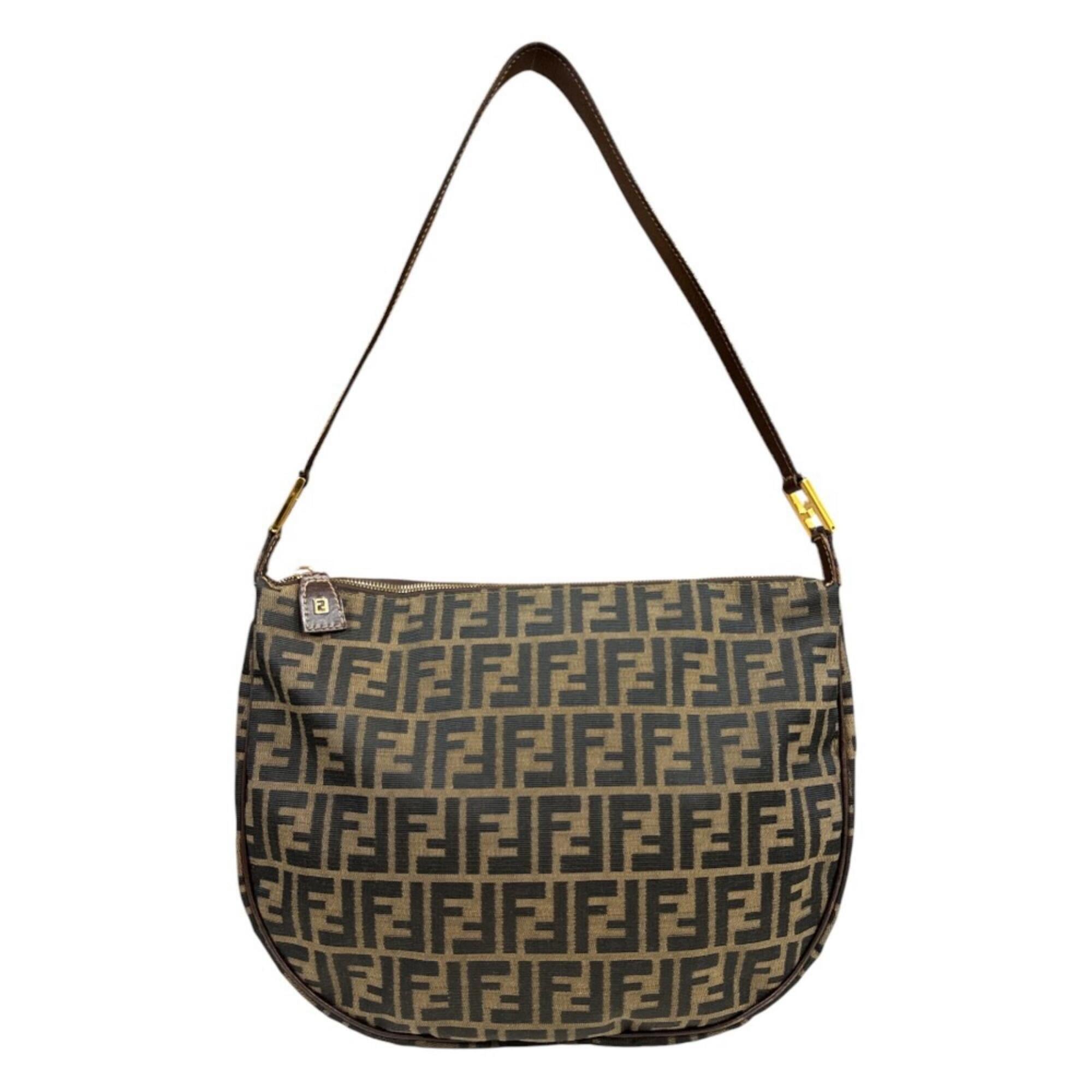 Fendi Zucca Black Brown Canvas Leather Handbag Shoulder Bag (Pre-Owned)
