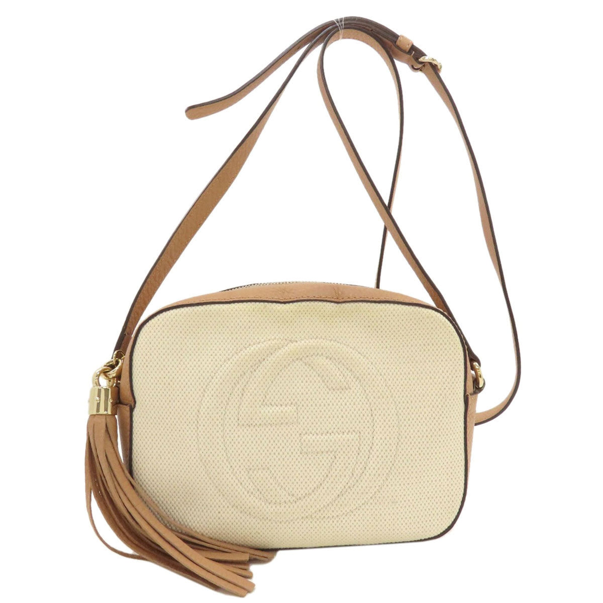 Gucci Soho Brown White Canvas Shoulder Bag (Pre-Owned)
