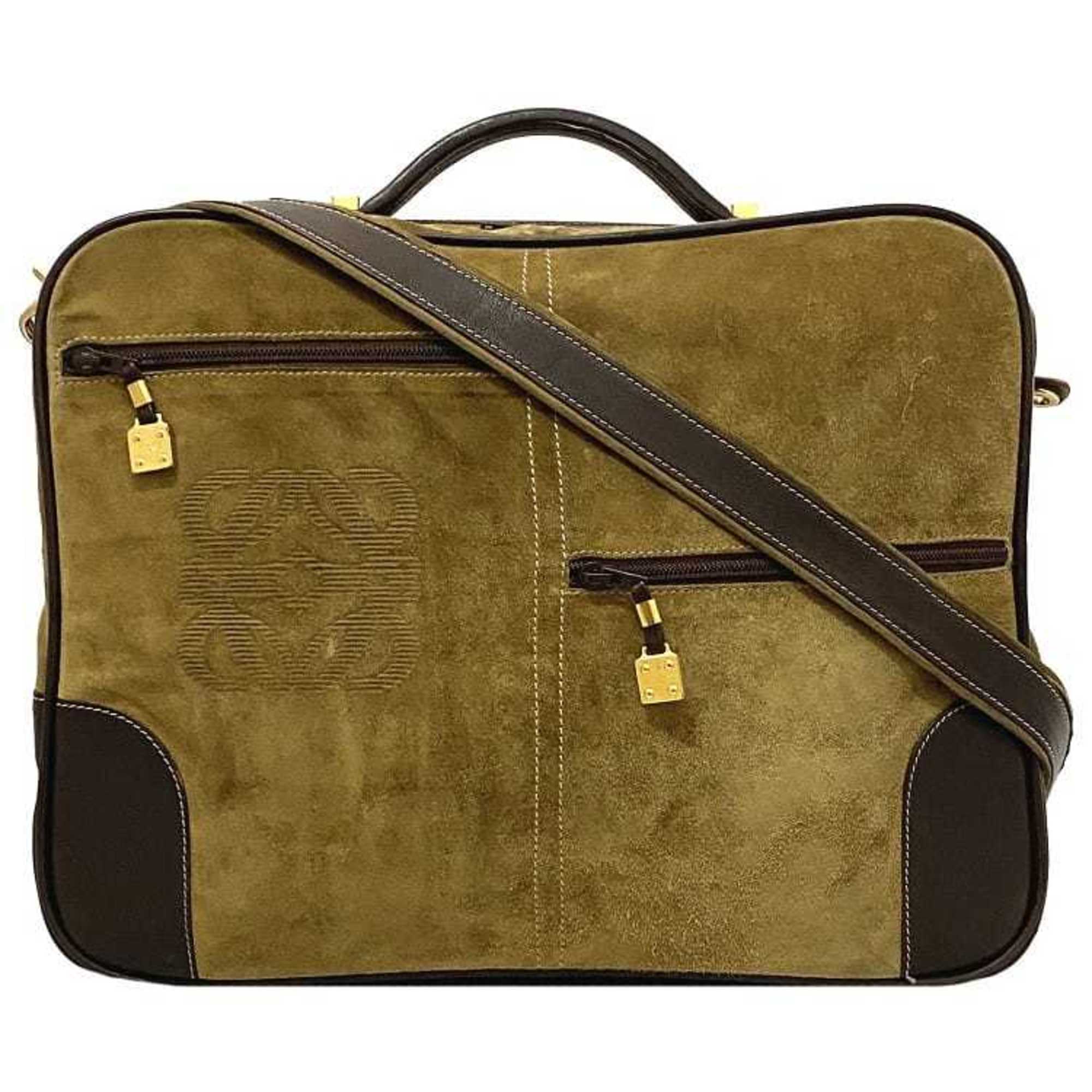 Loewe Beige Brown Suede Leather Boston Bag Handbag (Pre-Owned)