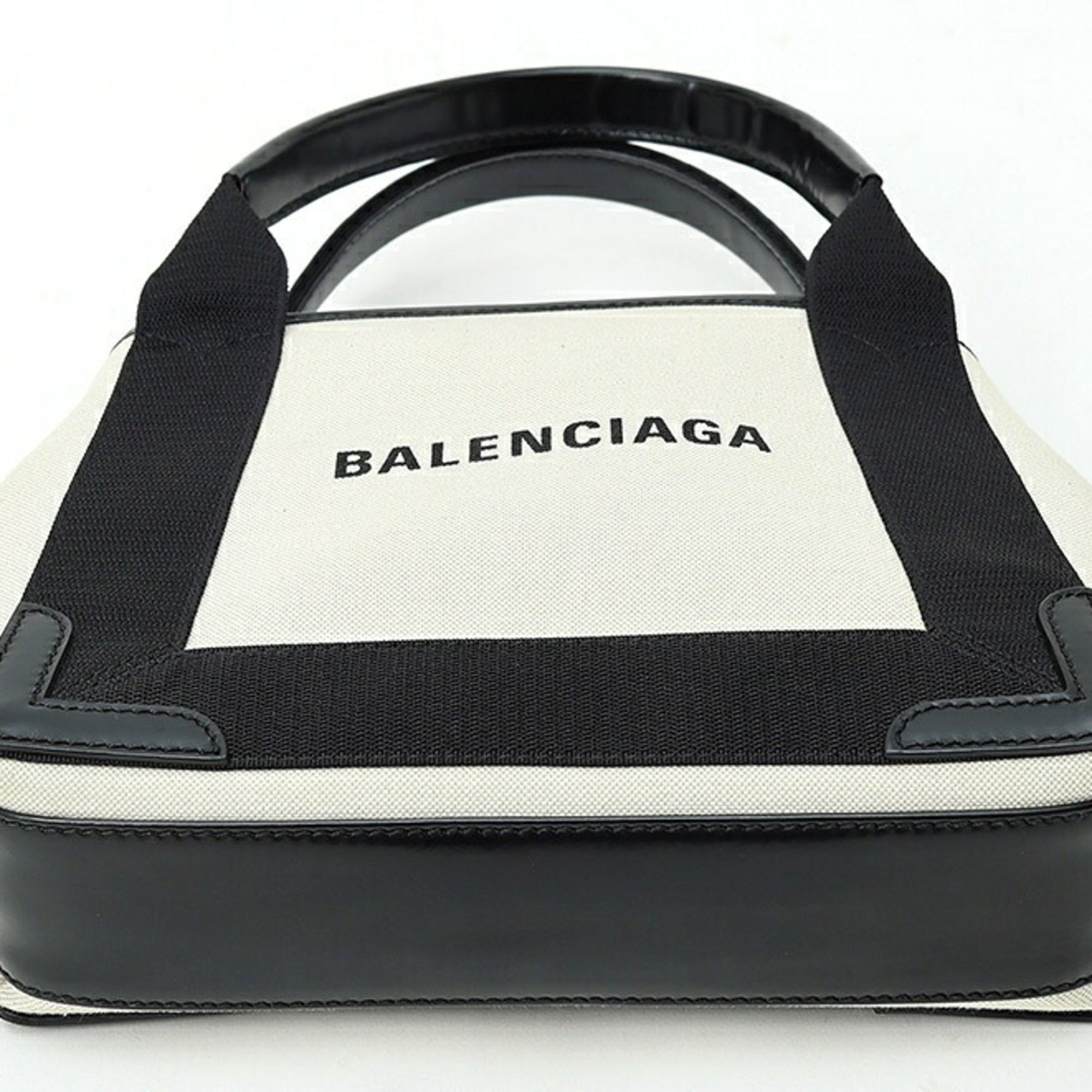 Balenciaga Black Light Beige Cotton Canvas Leather Handbag (Pre-Owned)
