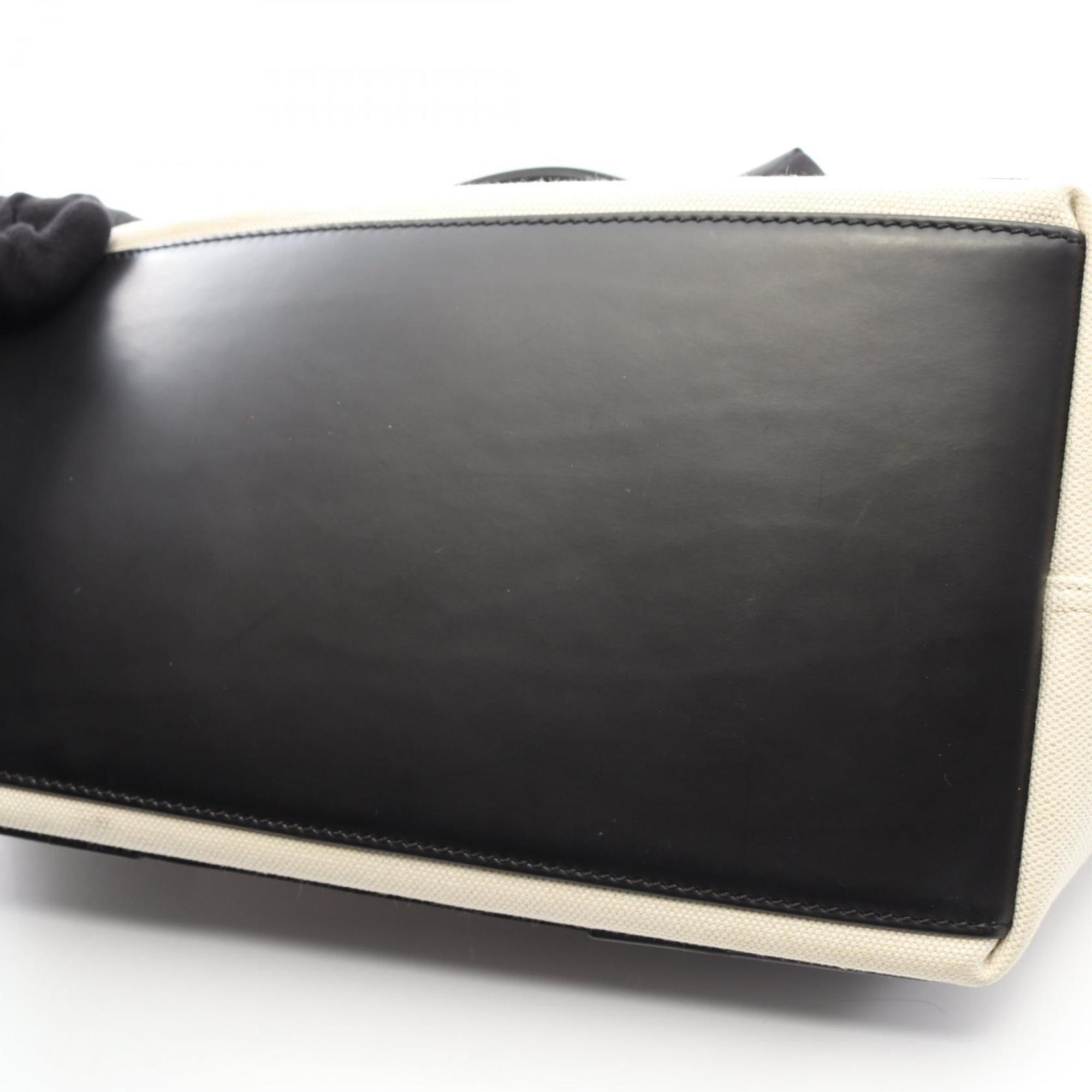 Balenciaga Black Ivory Canvas Leather Handbag Pouch Tote Bag (Pre-Owned)
