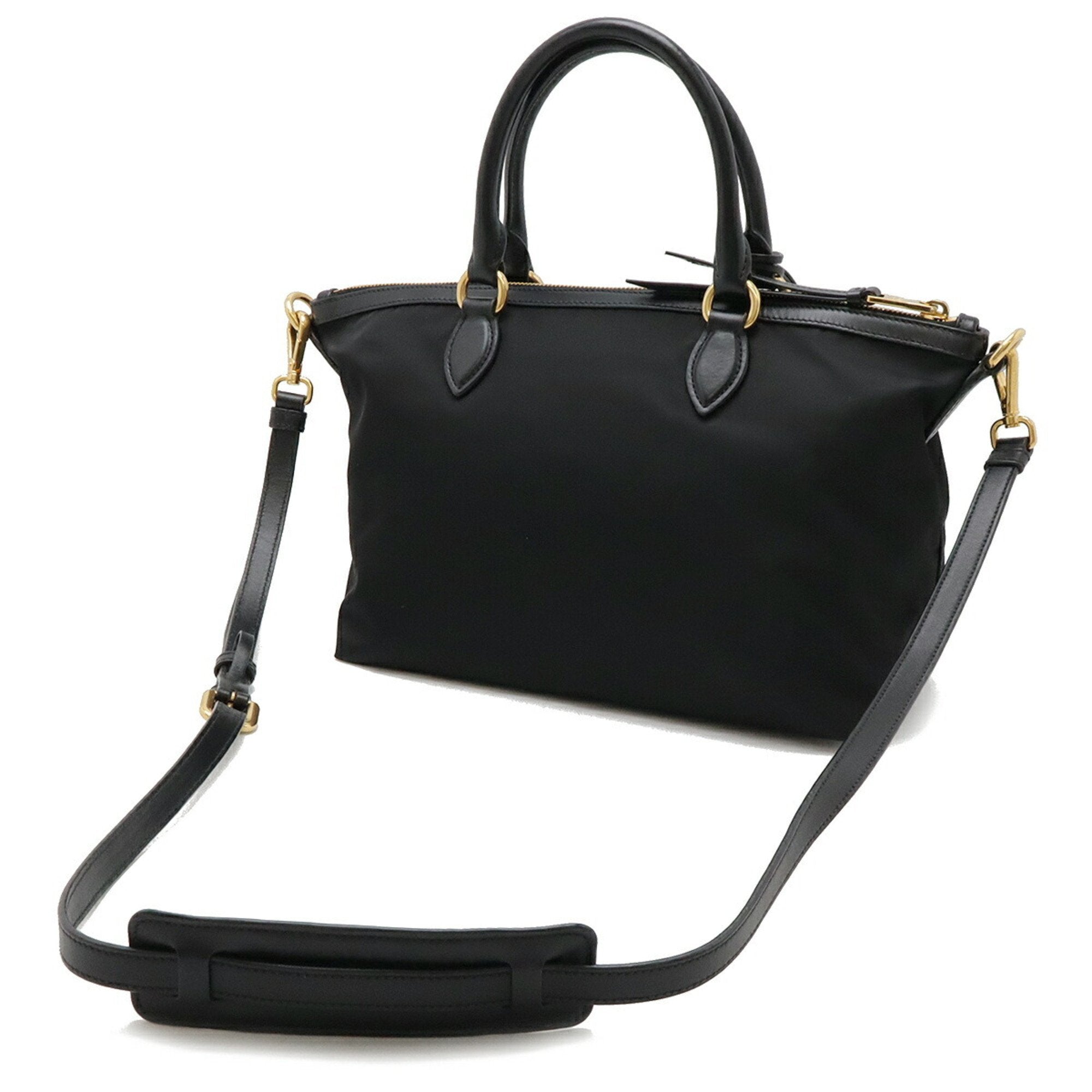 Prada Black Nero Nylon Leather Handbag Shoulder Bag Tote Bag (Pre-Owned)