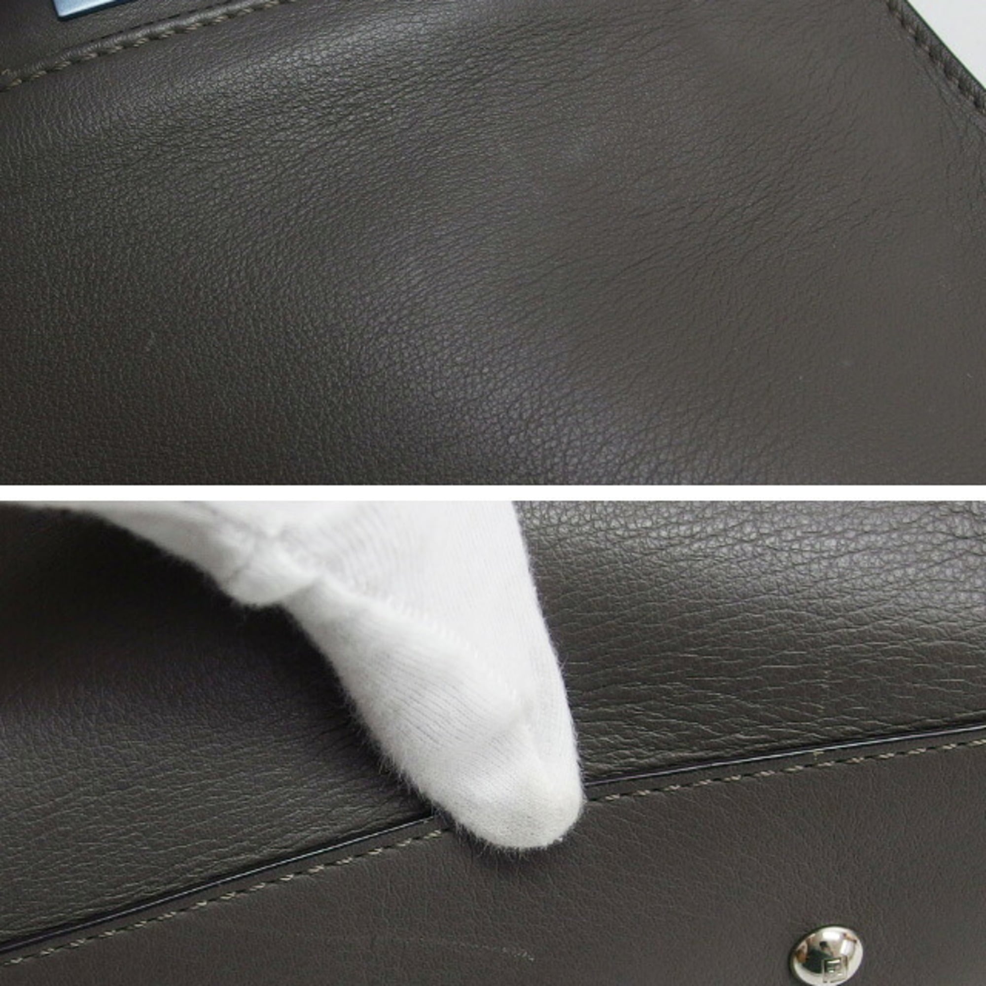 Fendi Peekaboo Gray Leather Handbag Shoulder Bag (Pre-Owned)