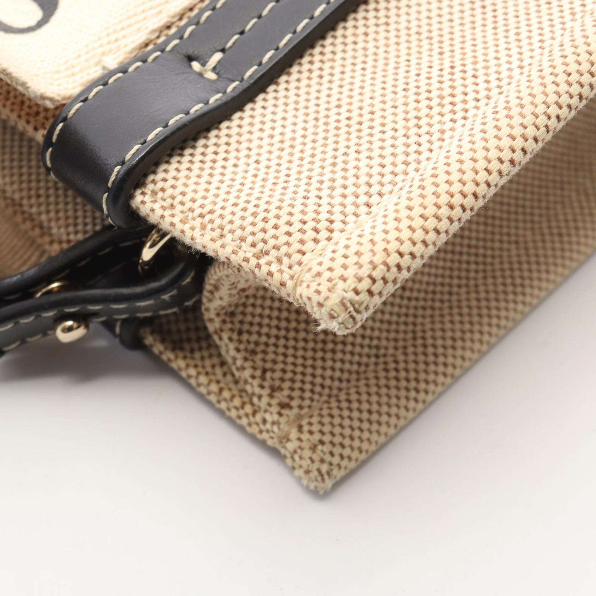 Chloé Beige Black Canvas Leather Handbag Tote Bag (Pre-Owned)