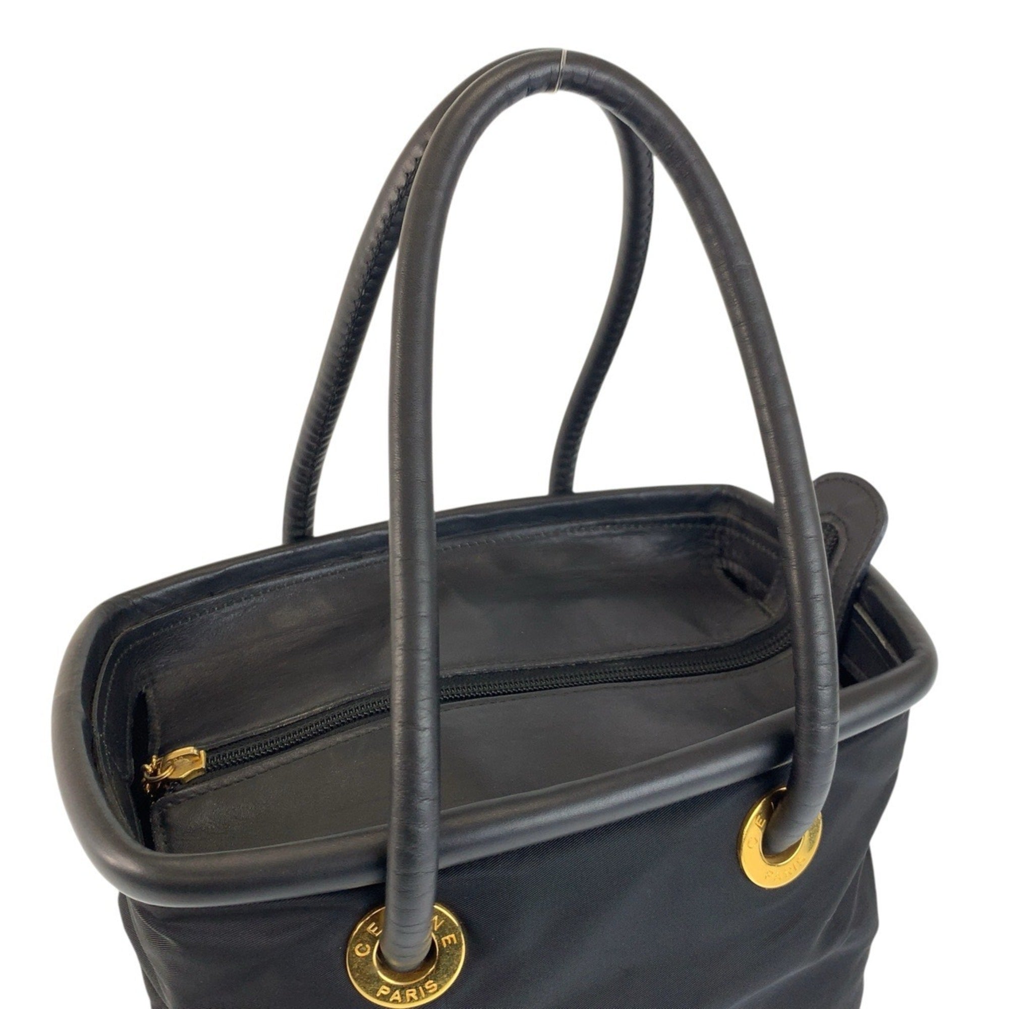 Celine Black Nylon Leather Handbag Tote Bag (Pre-Owned)