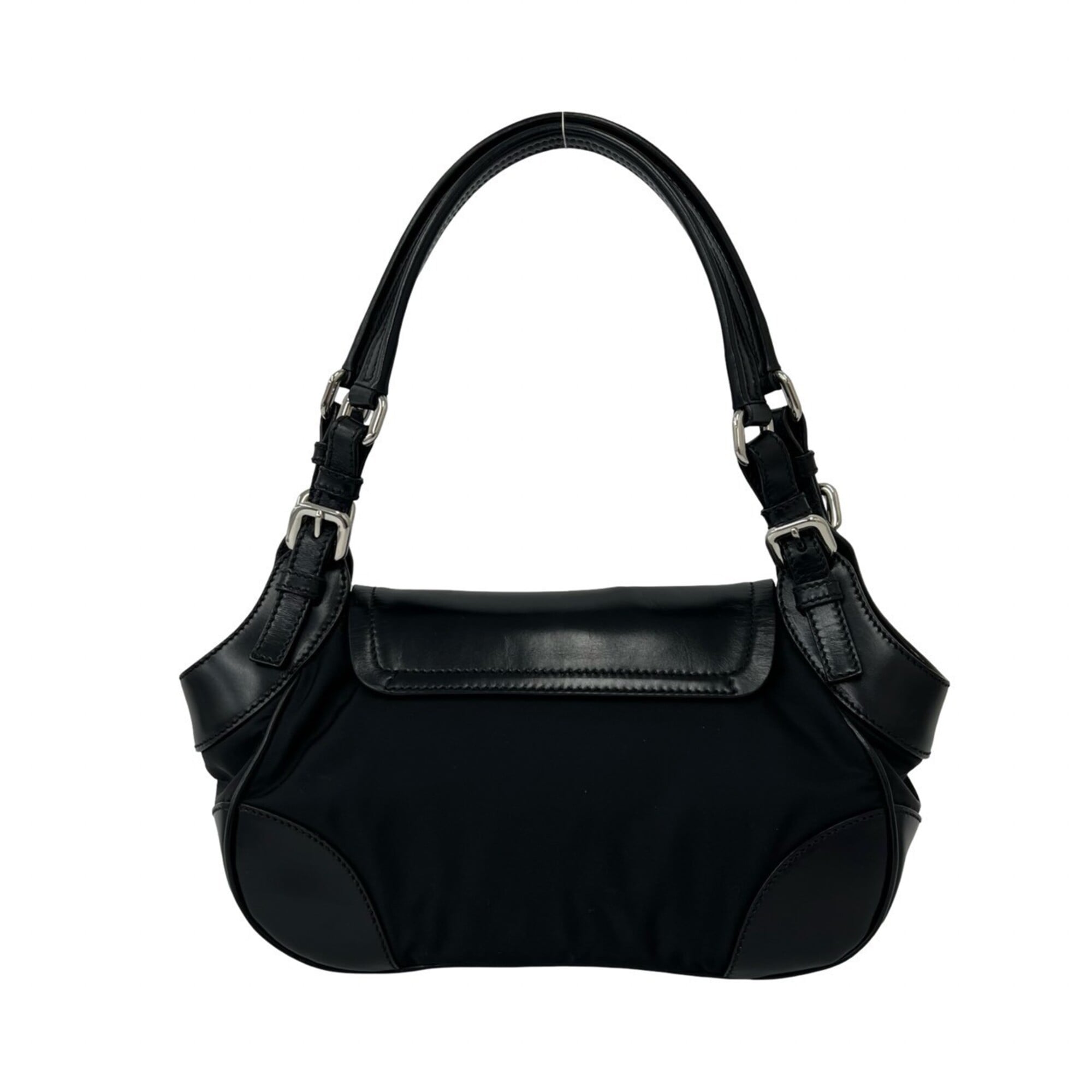 Prada Black Leather Nylon Handbag Shoulder Bag (Pre-Owned)