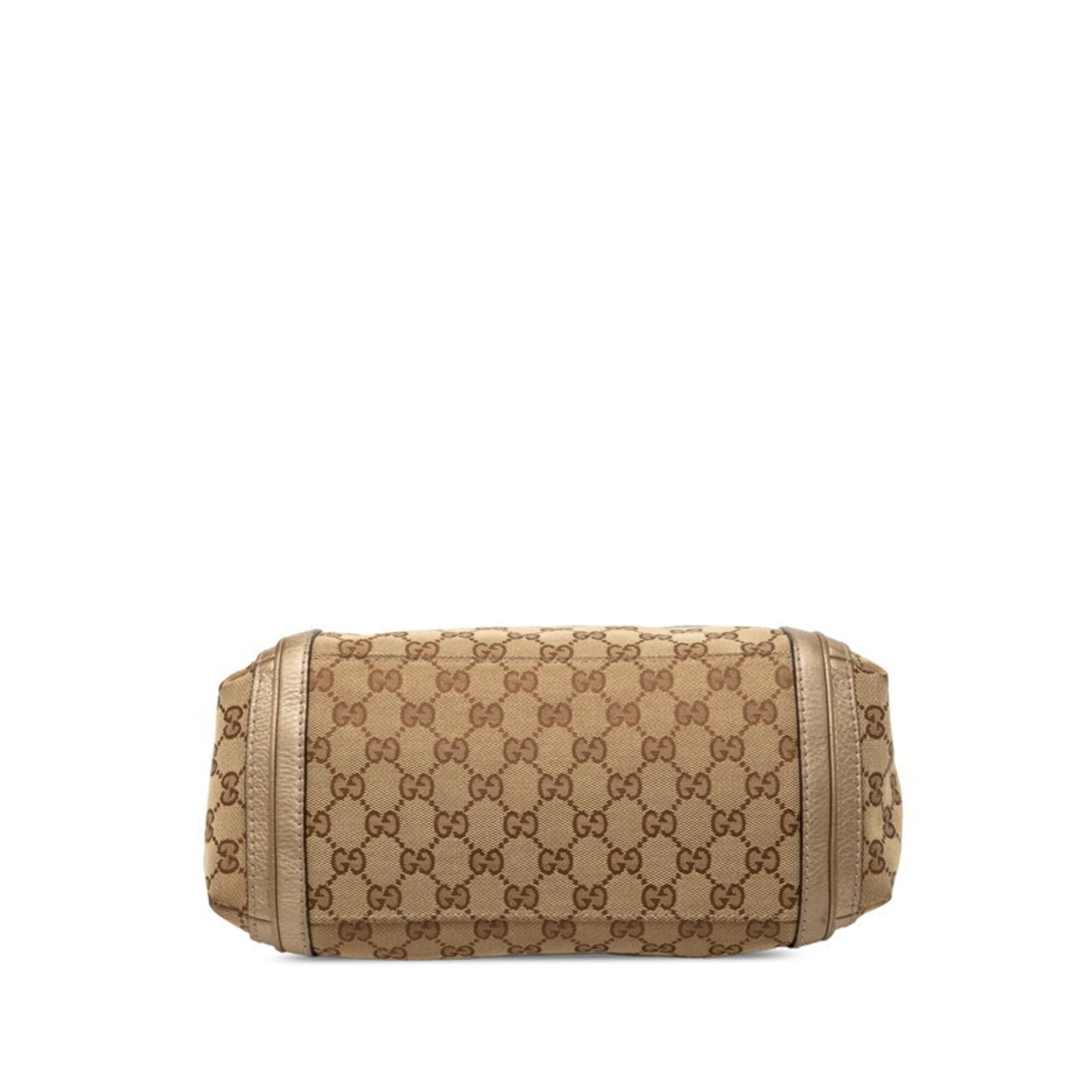 Gucci Beige Gold Canvas Leather Handbag Shoulder Bag (Pre-Owned)