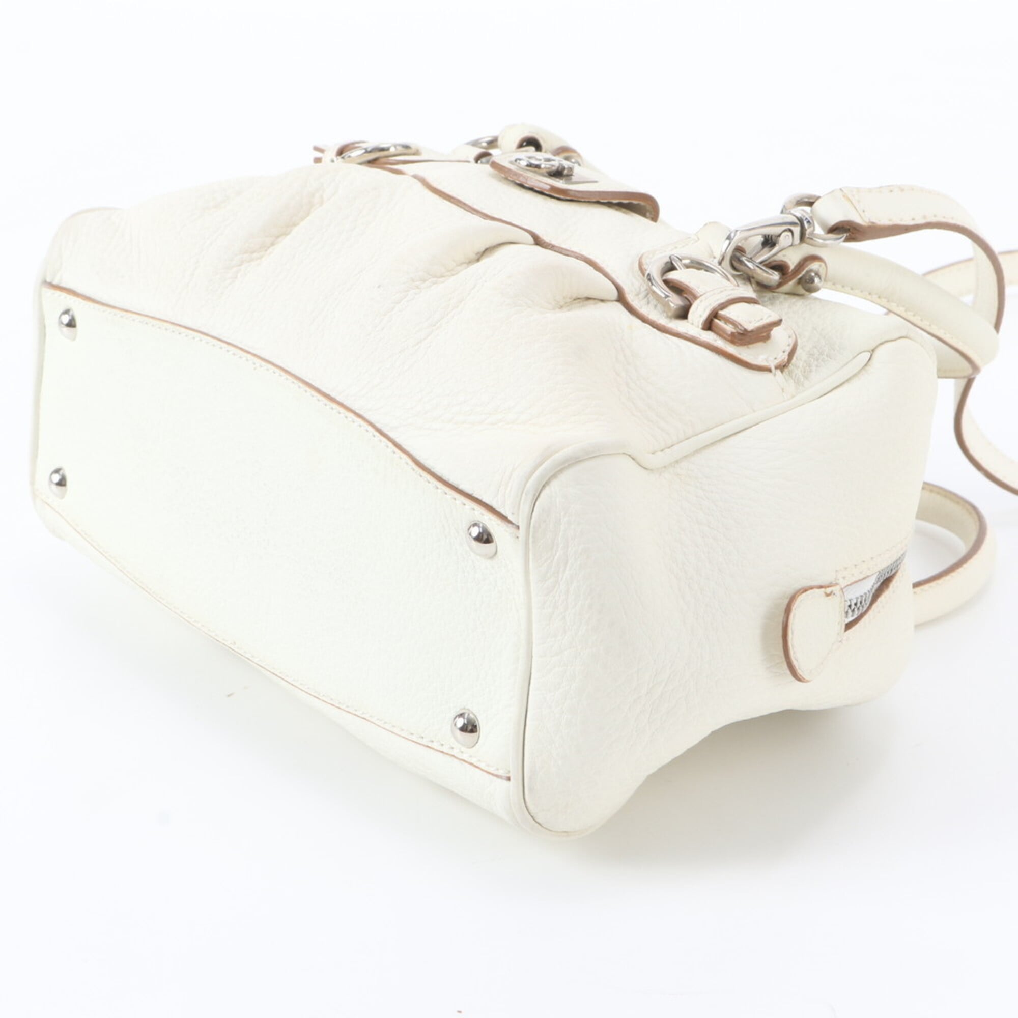 Salvatore Ferragamo White Leather Boston Bag Shoulder Bag Tote Bag (Pre-Owned)