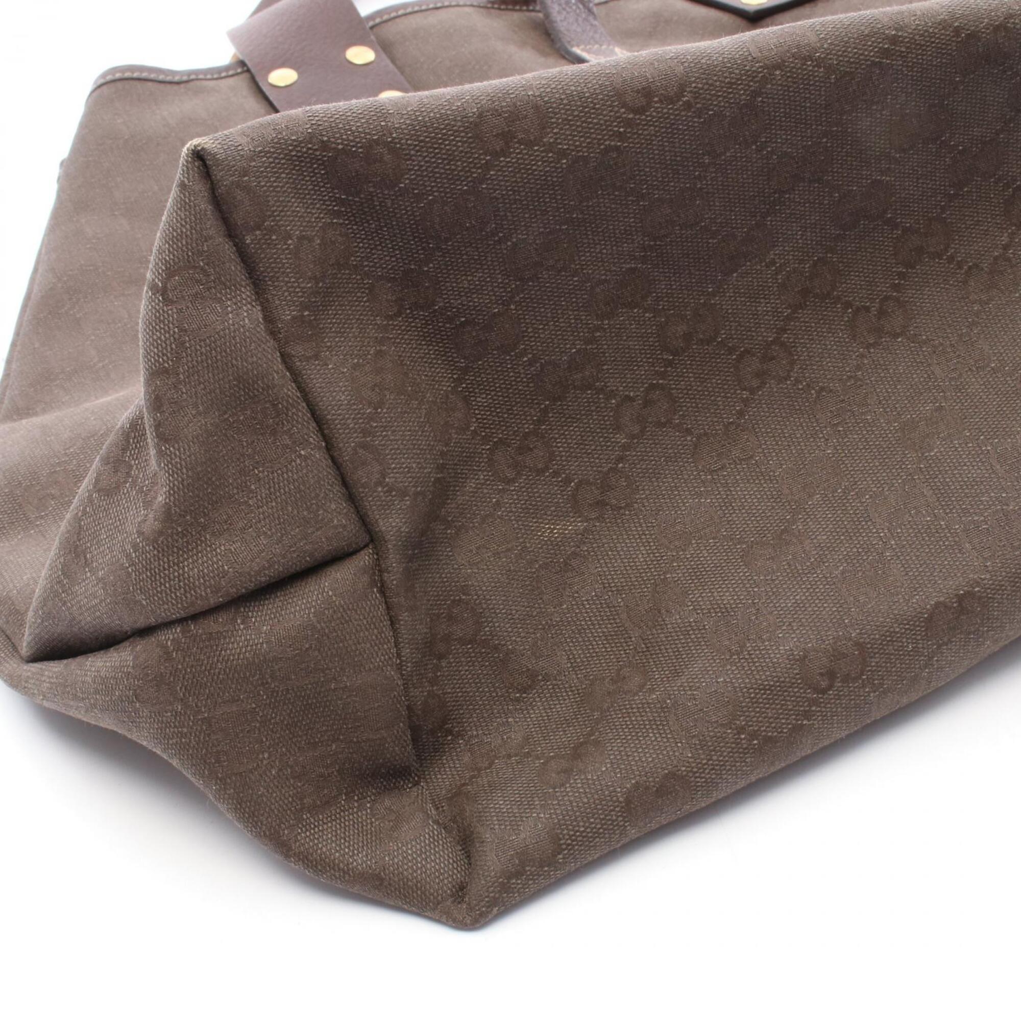 Gucci Brown Canvas Leather Handbag Tote Bag (Pre-Owned)