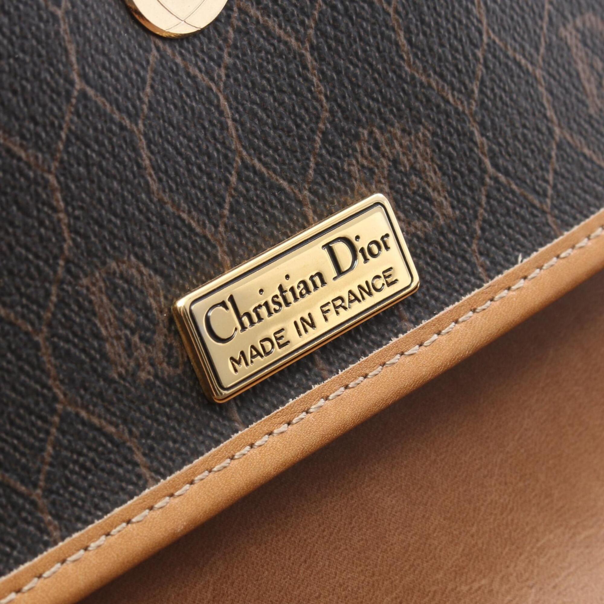 Christian Dior Black Brown Coated Canvas Leather Handbag Shoulder Bag (Pre-Owned)
