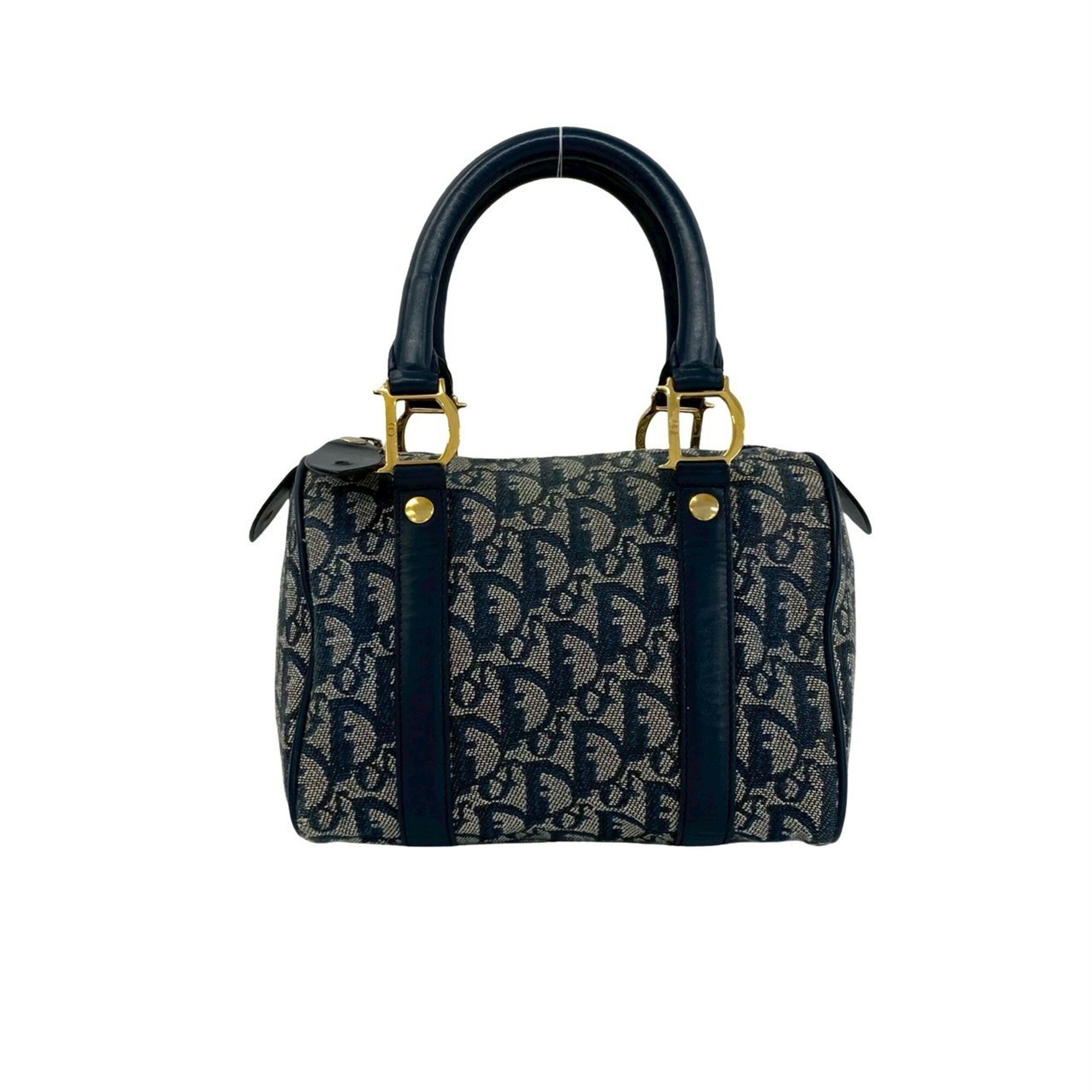 Christian Dior Navy Canvas Leather Boston Bag Handbag (Pre-Owned)