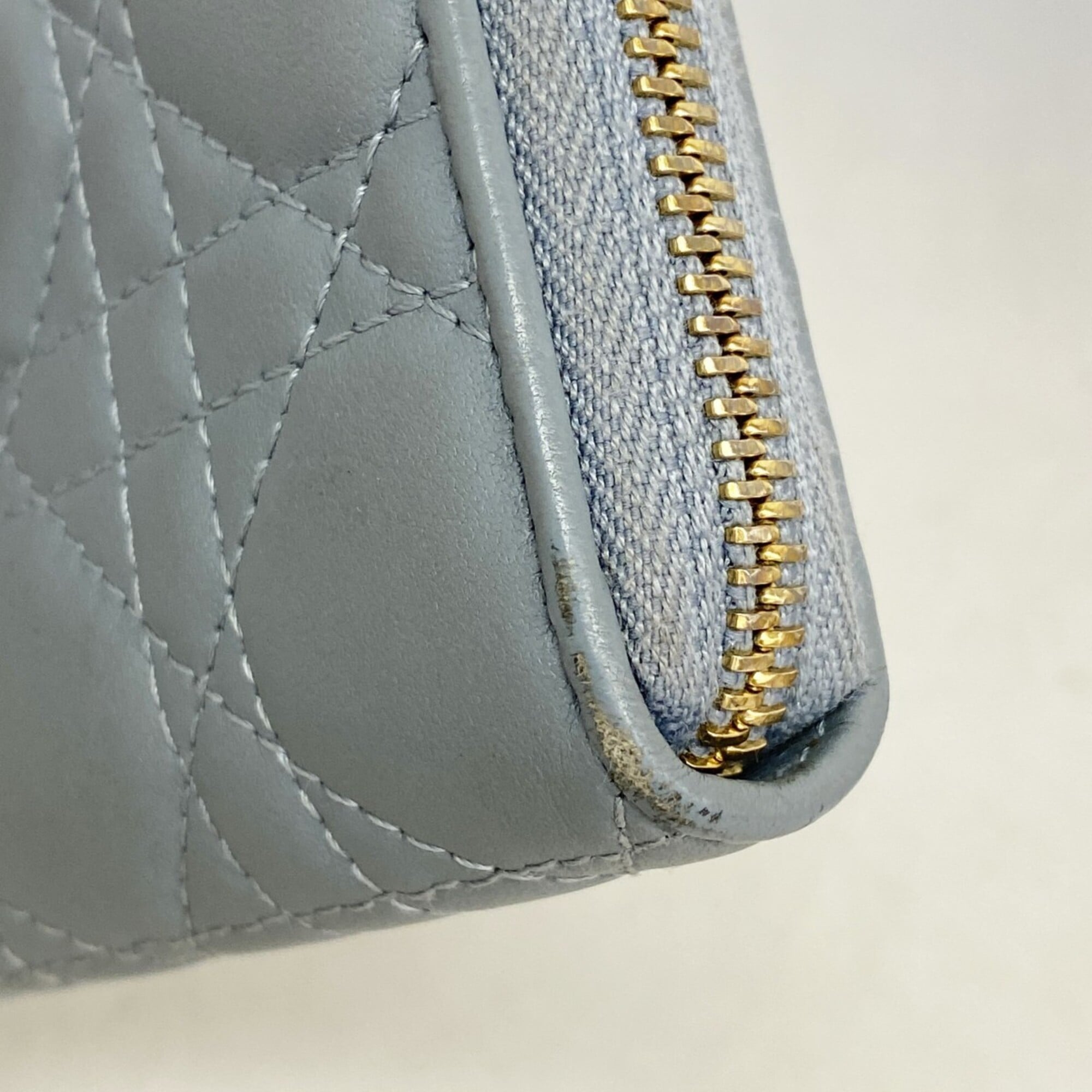 Christian Dior Light Blue Leather Long Wallet (Bi-Fold) (Pre-Owned)