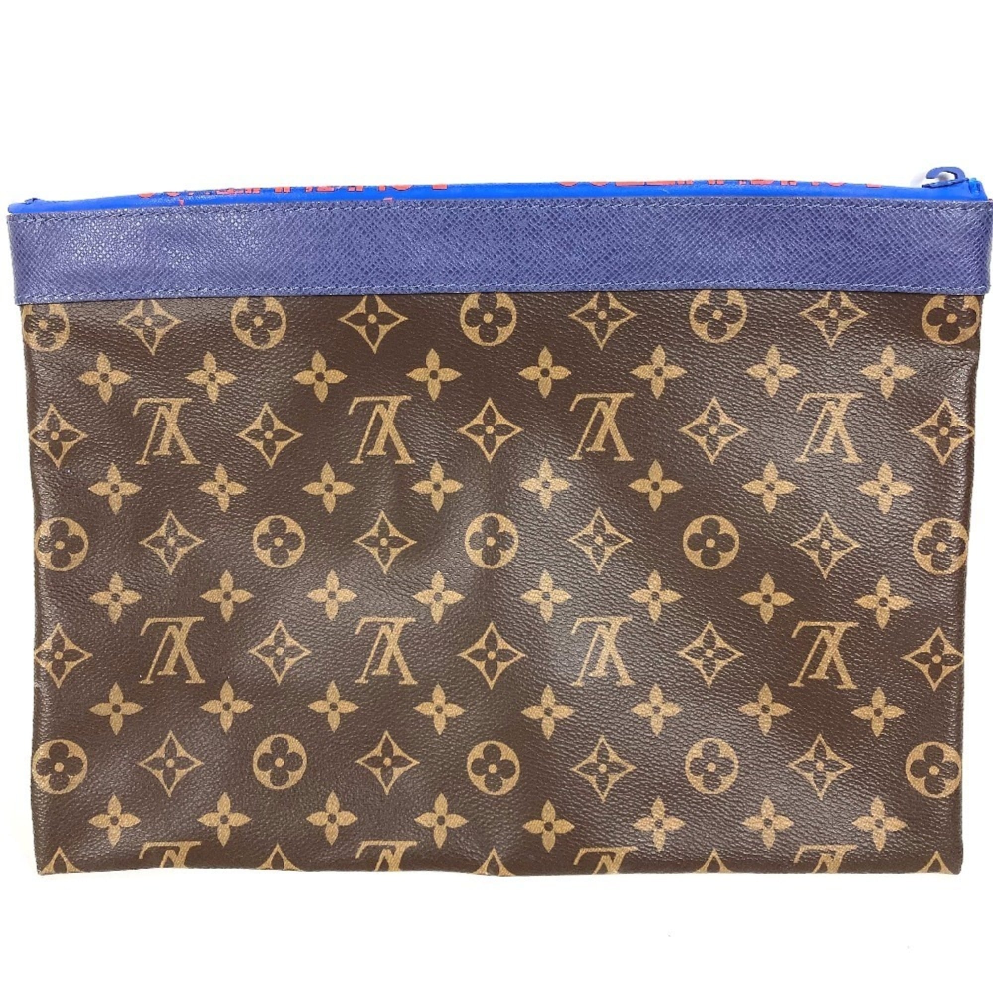 Louis Vuitton Blue Brown Red Color Monogram Canvas Clutch Bag Handbag Pochette Pouch (Pre-Owned)