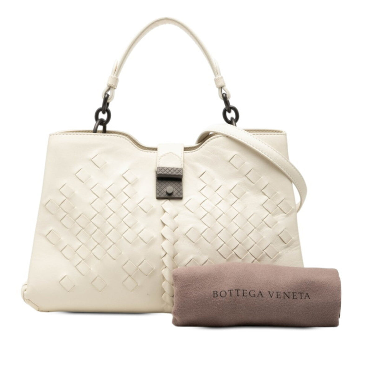 Bottega Veneta Off-White Leather Handbag Shoulder Bag (Pre-Owned)