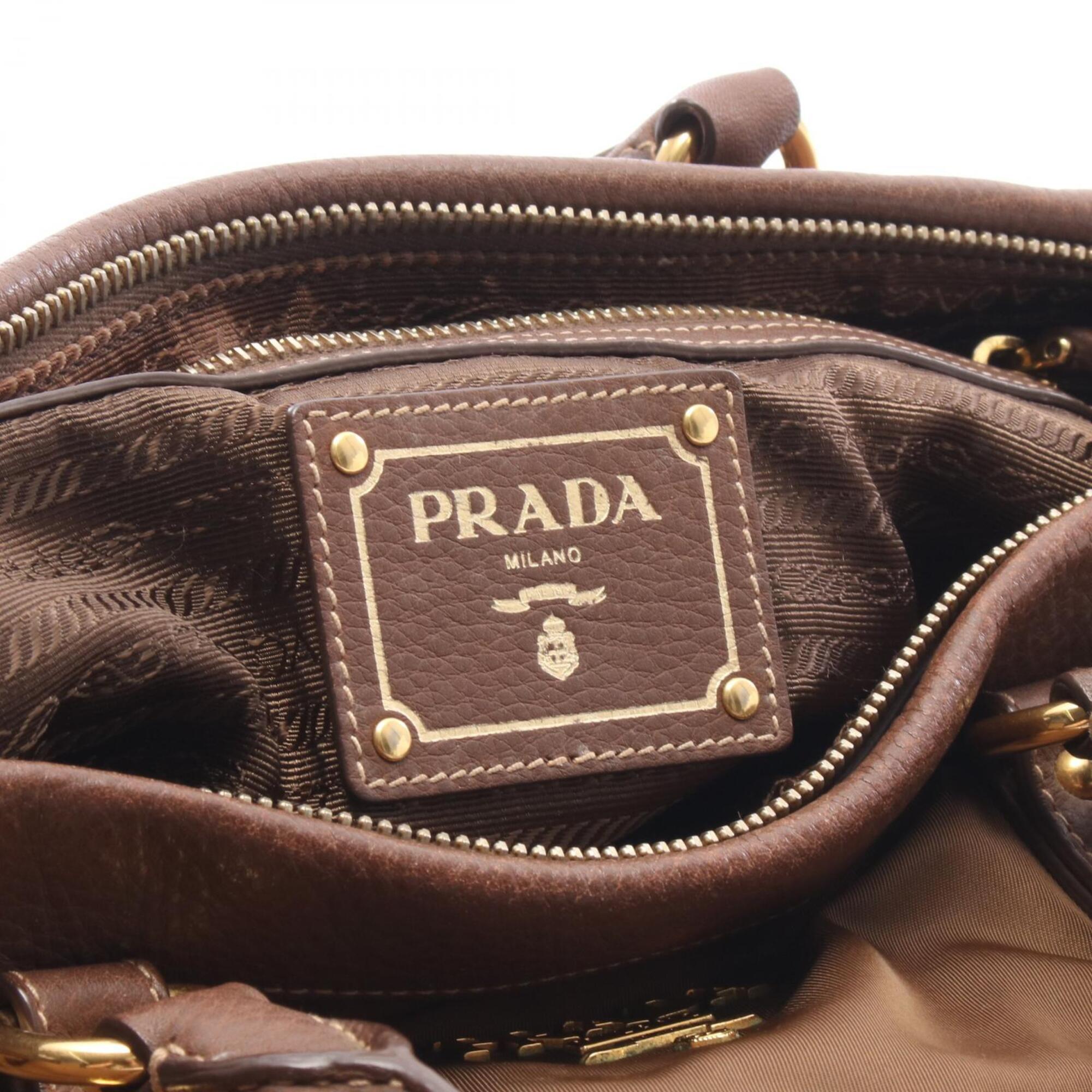 Prada Brown Nylon Leather Handbag (Pre-Owned)