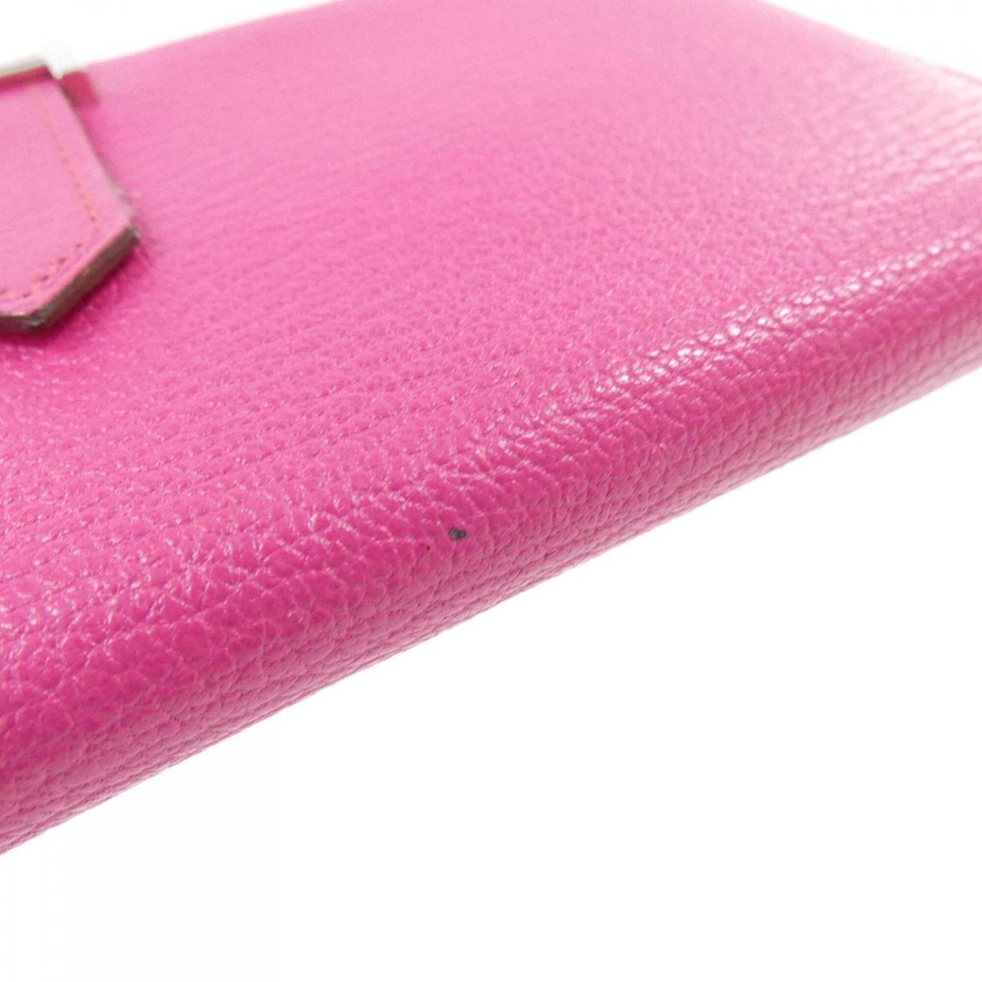 Hermes Rose Shocking Soufre Chevre Leather Long Wallet (Bi-Fold) (Pre-Owned)