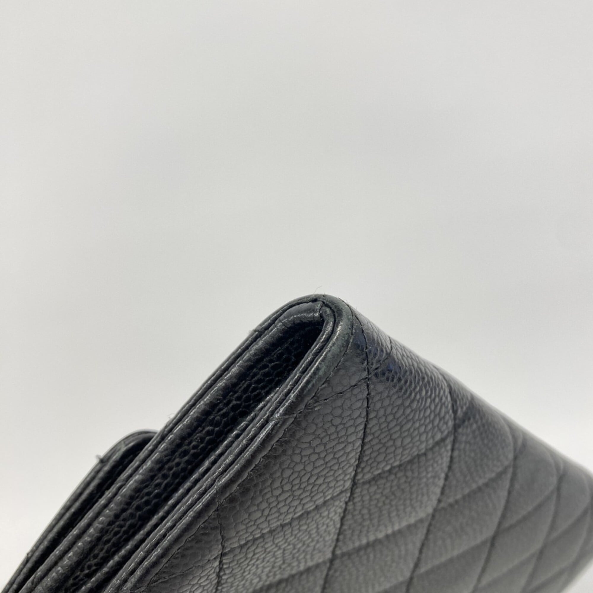Chanel Black Grained Calfskin Long Wallet (Bi-Fold) (Pre-Owned)