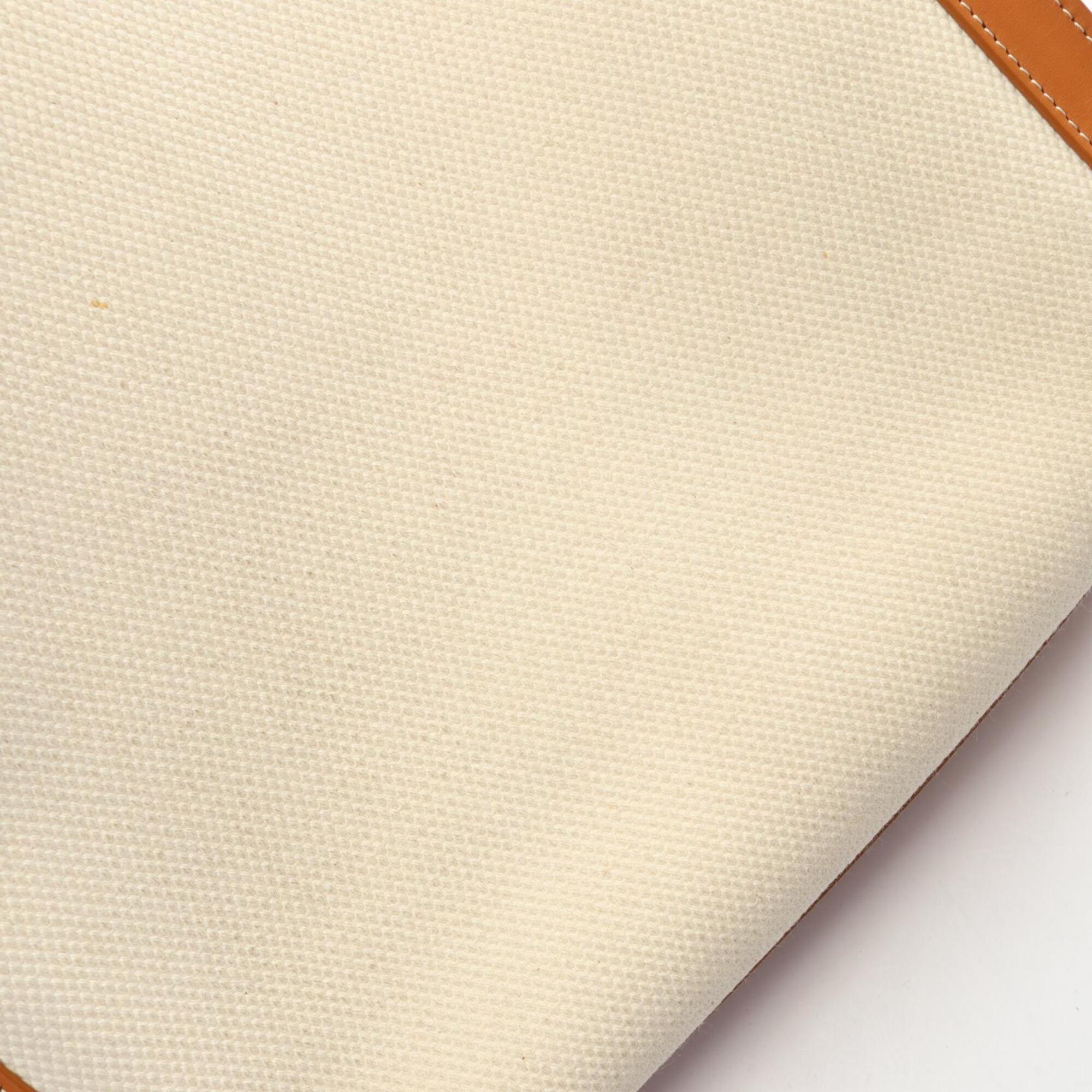 Celine Brown Ivory Canvas Leather Handbag Tote Bag (Pre-Owned)