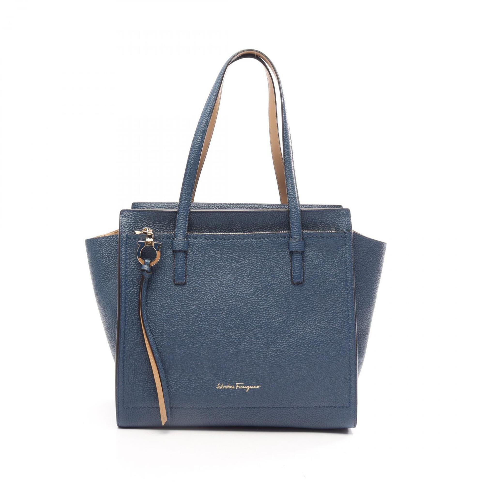 Salvatore Ferragamo Blue Leather Handbag Tote Bag (Pre-Owned)