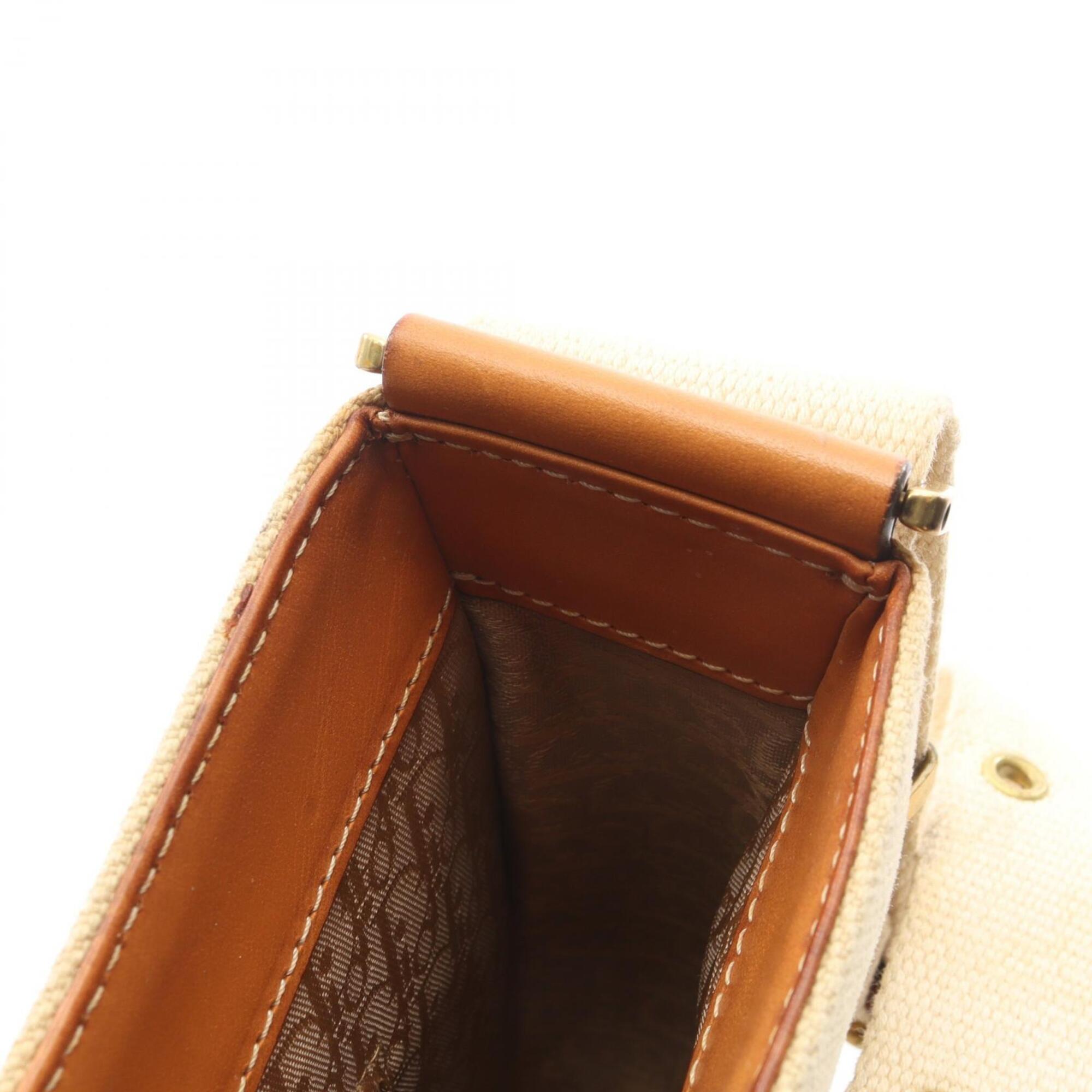 Christian Dior Brown Ivory Canvas Leather Handbag Shoulder Bag (Pre-Owned)