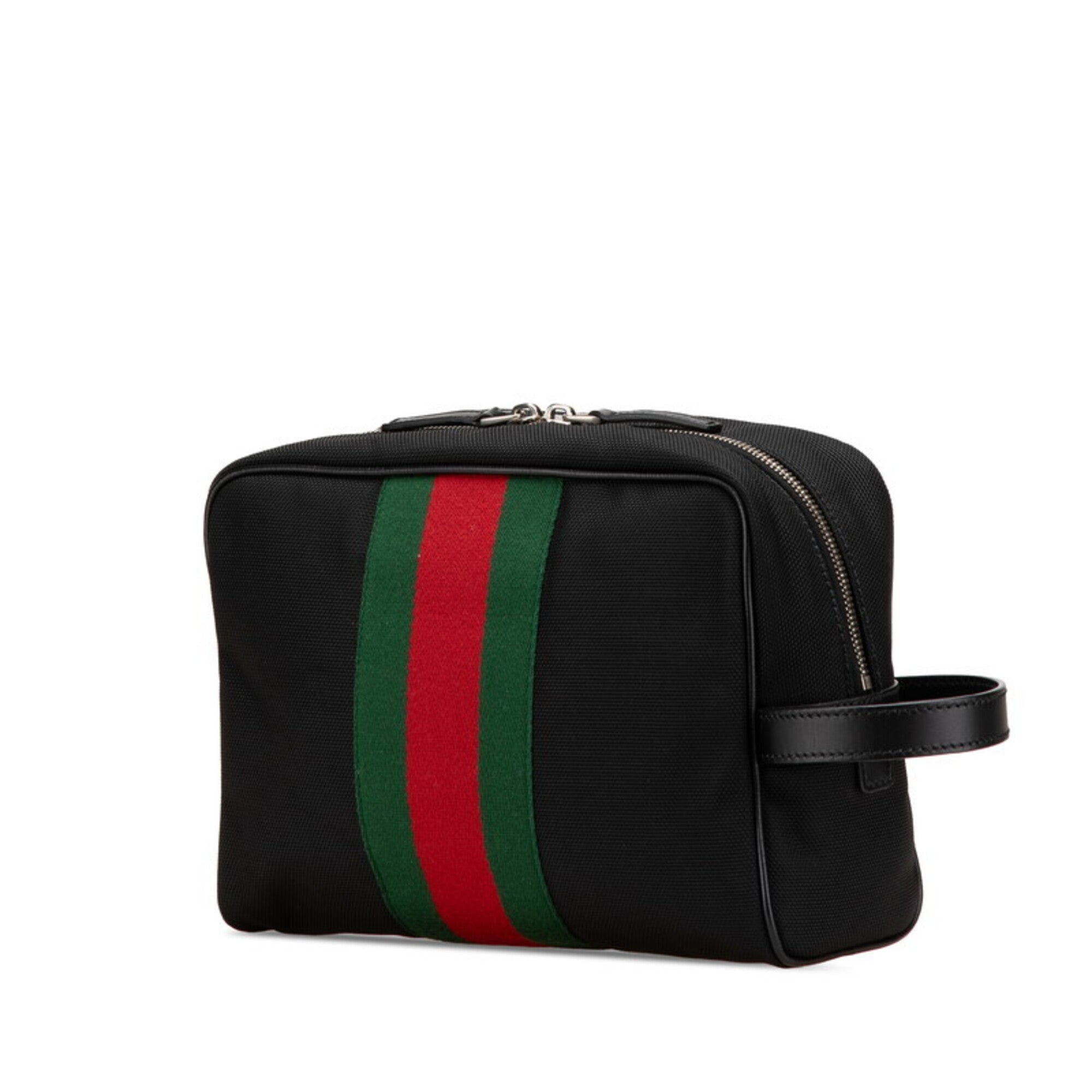 Gucci Black Leather Nylon Canvas Clutch Bag (Pre-Owned)