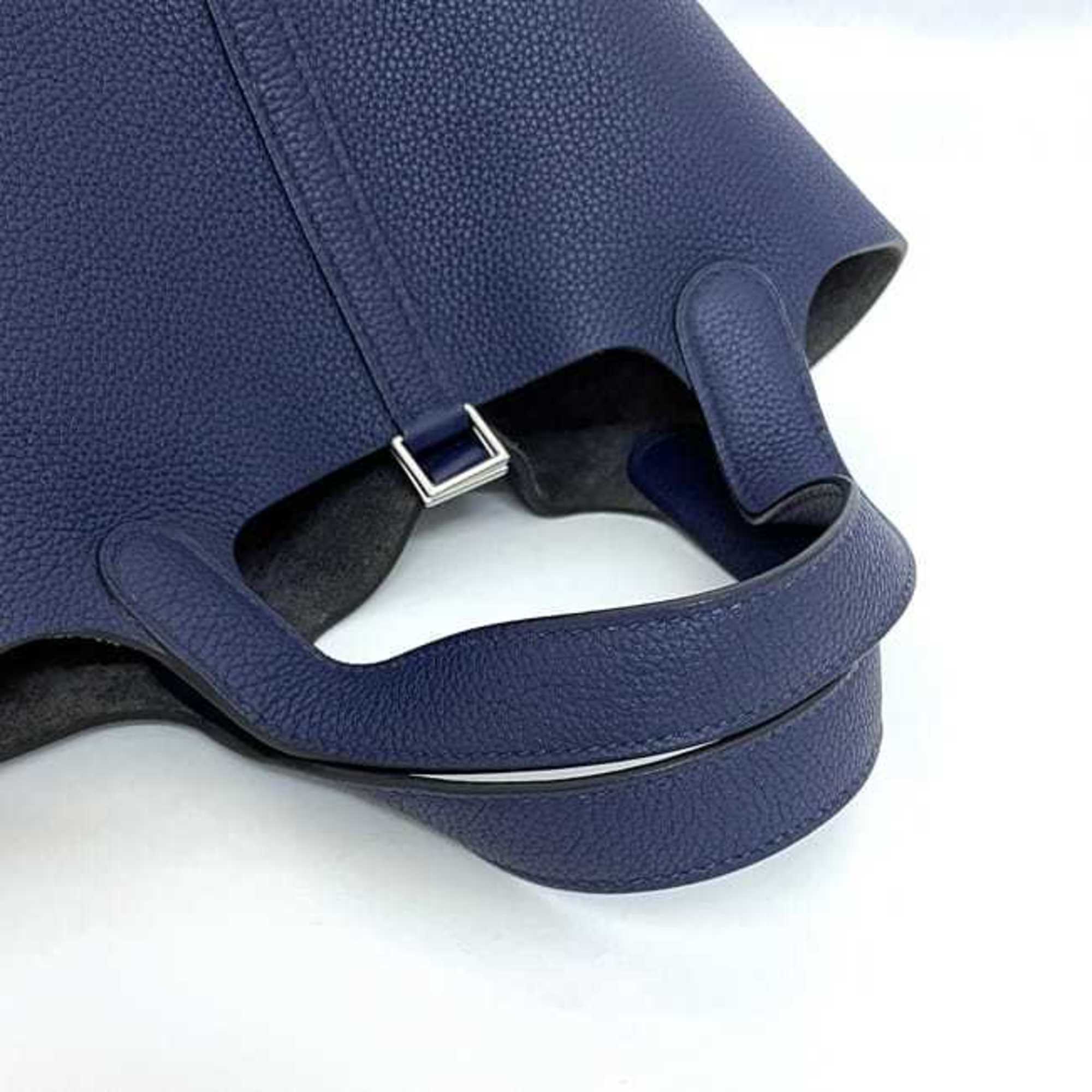 Hermes Blue Nuit Navy Leather Taurillon Clemence Leather Handbag (Pre-Owned)