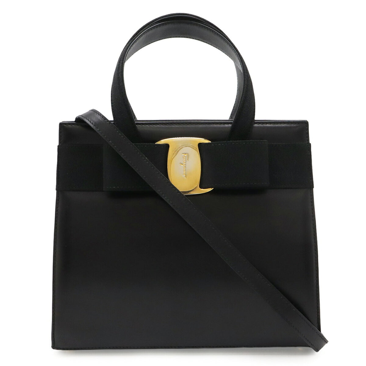 Salvatore Ferragamo Black Leather Handbag Shoulder Bag (Pre-Owned)
