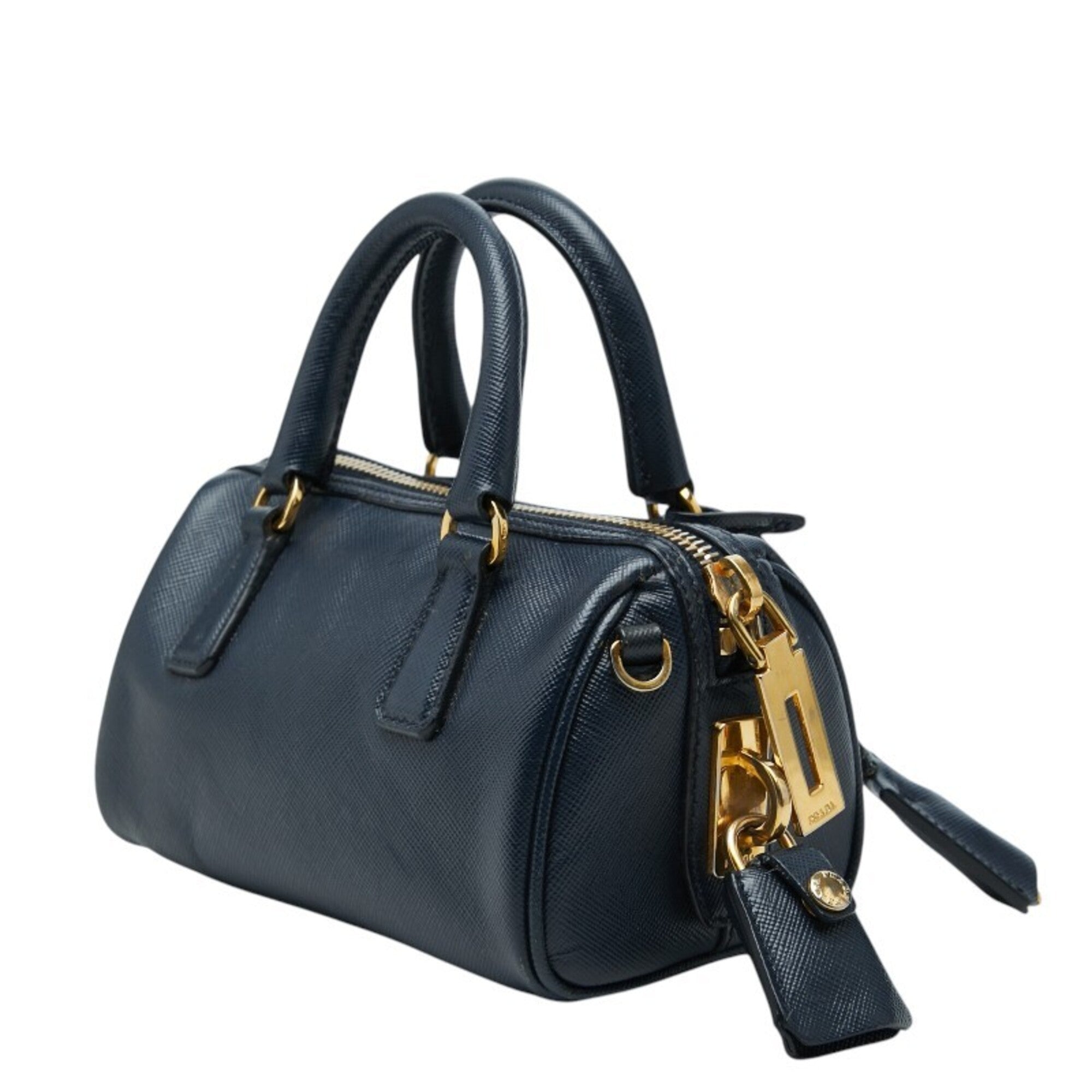 Prada Navy Leather Handbag Shoulder Bag (Pre-Owned)