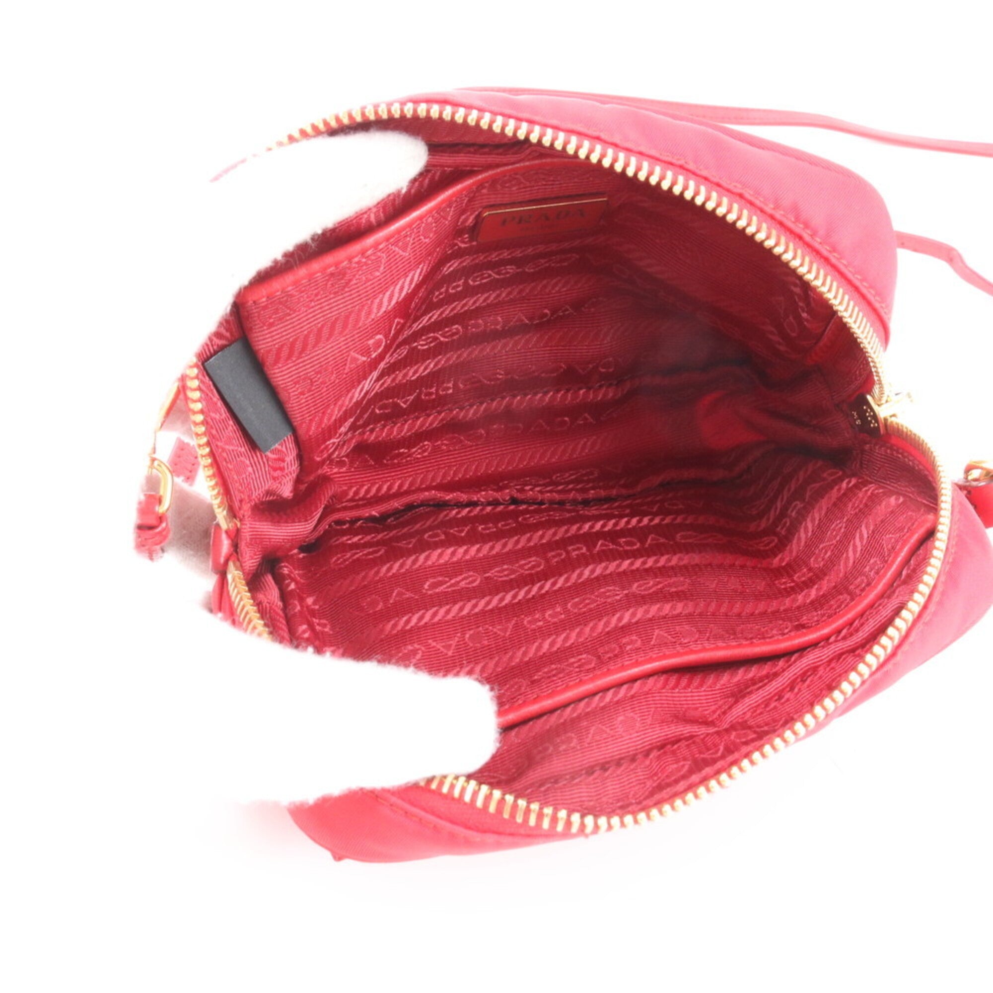 Prada Red Color Nylon Leather Shoulder Bag (Pre-Owned)