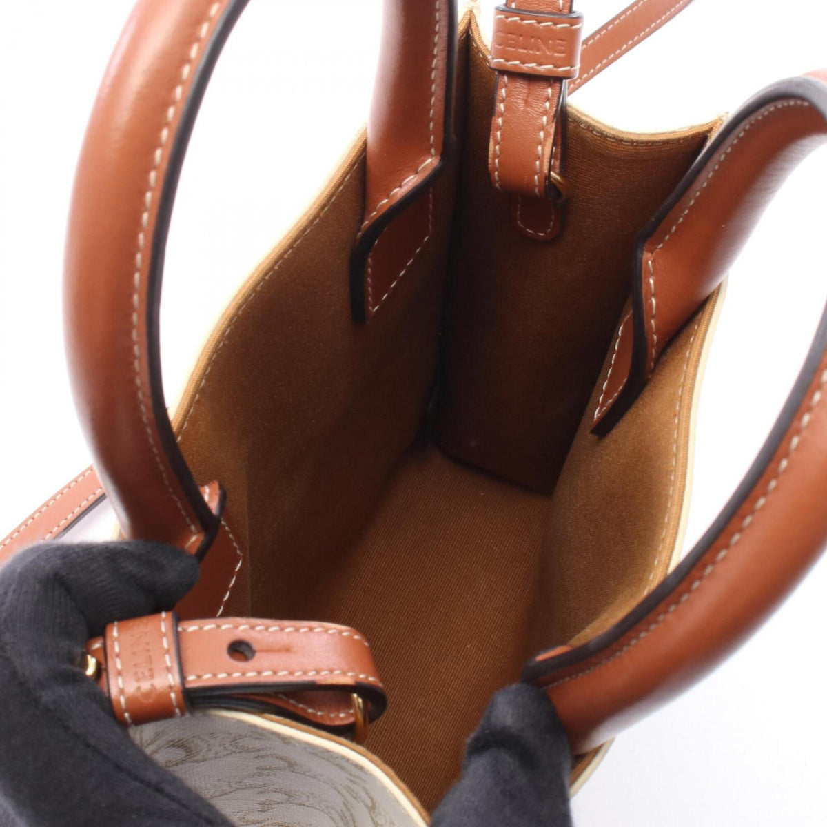 Celine Brown White Coated Canvas Leather Handbag (Pre-Owned)