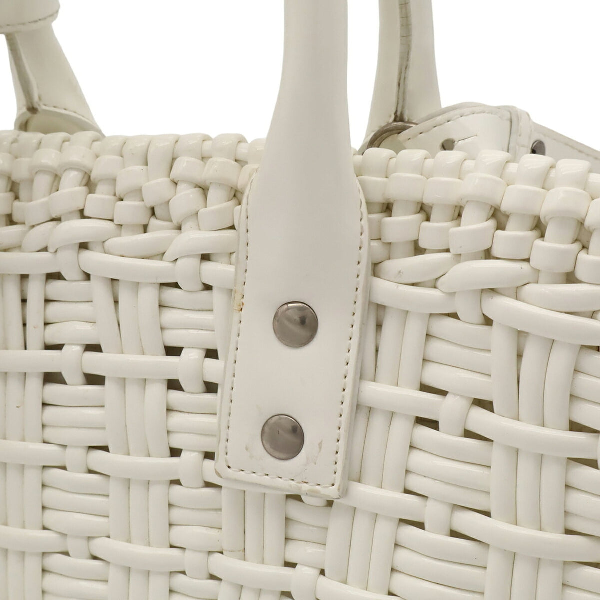 Balenciaga White Straw Basket Handbag Shoulder Bag (Pre-Owned)