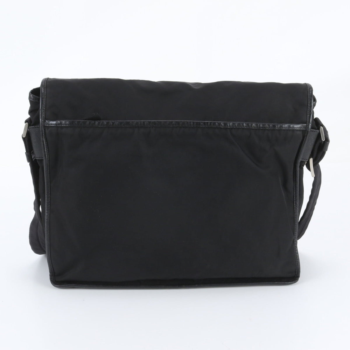 Prada Black Leather Nylon Messenger Bag Shoulder Bag (Pre-Owned)
