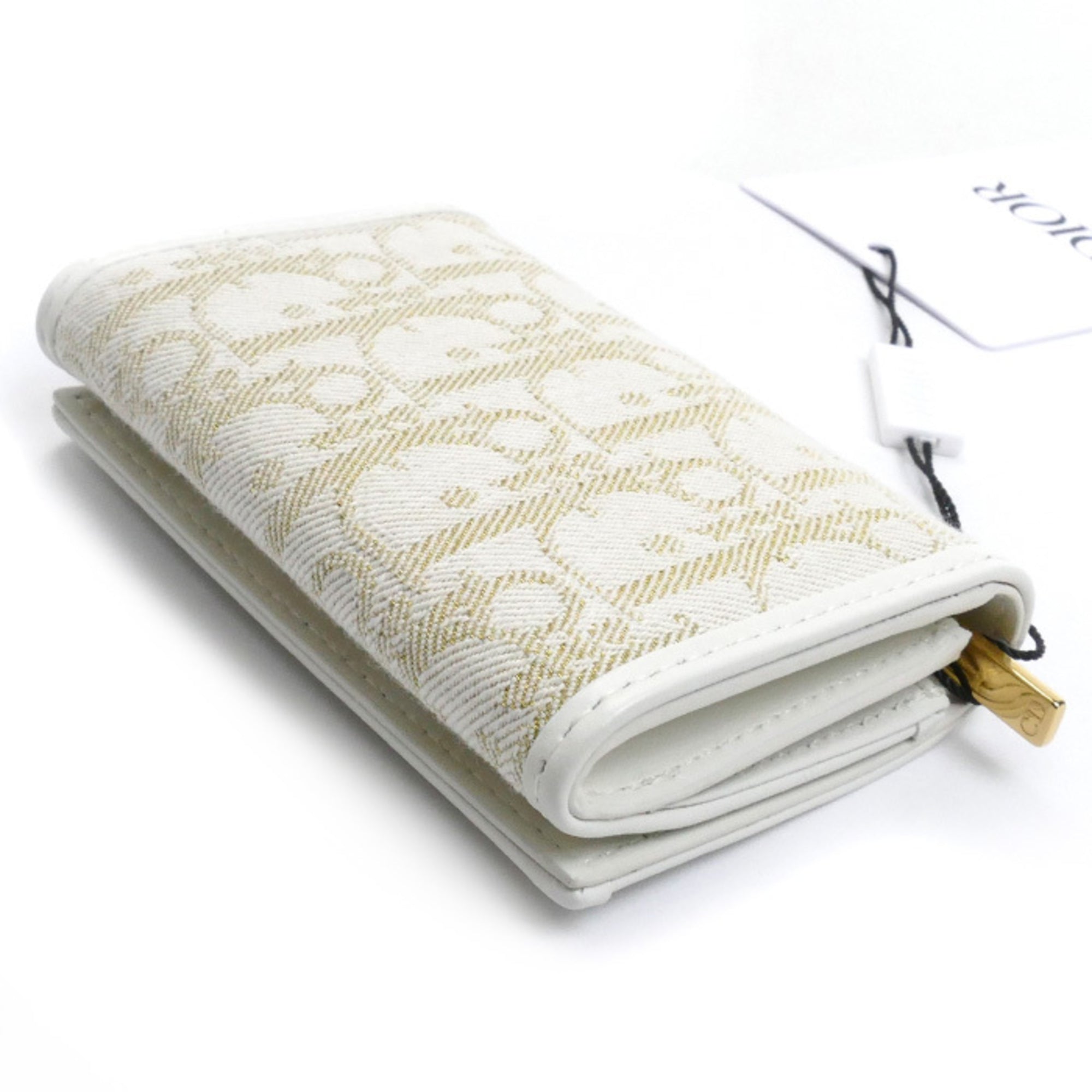 Christian Dior Gold White Canvas Leather Coin Purse/Coin Case (Pre-Owned)