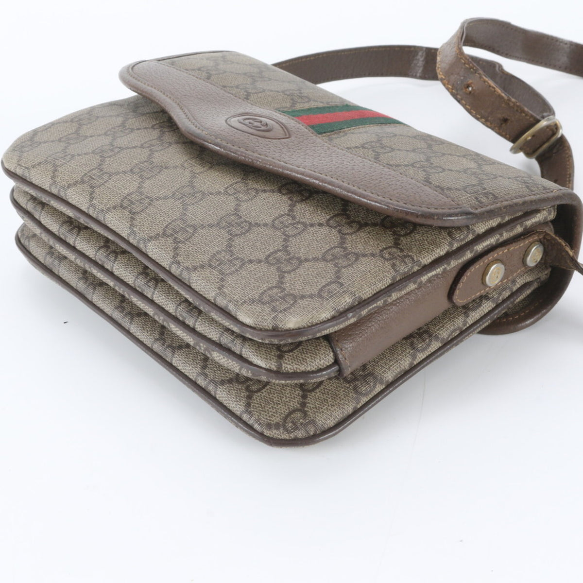 Gucci Brown Leather Coated Canvas Shoulder Bag (Pre-Owned)