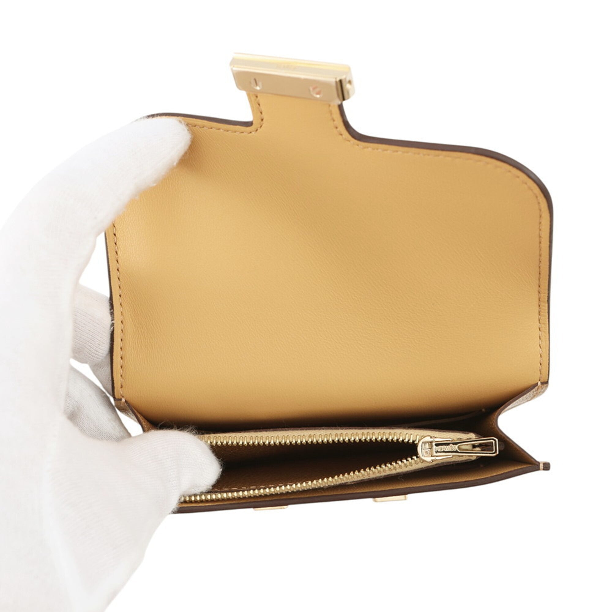 Hermes Champagne Chevre Leather Coin Purse/Coin Case (Pre-Owned)