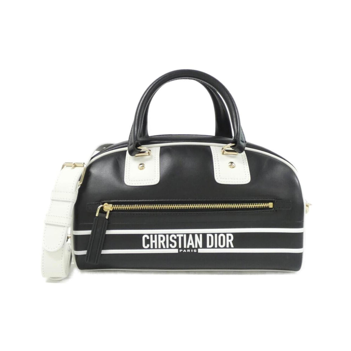 Christian Dior Black White Leather Handbag (Pre-Owned)