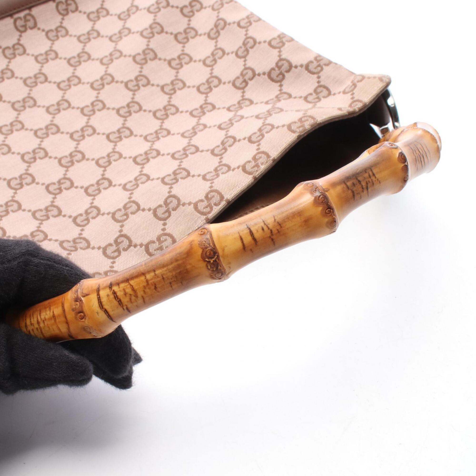 Gucci Brown Pink Canvas Leather Handbag (Pre-Owned)
