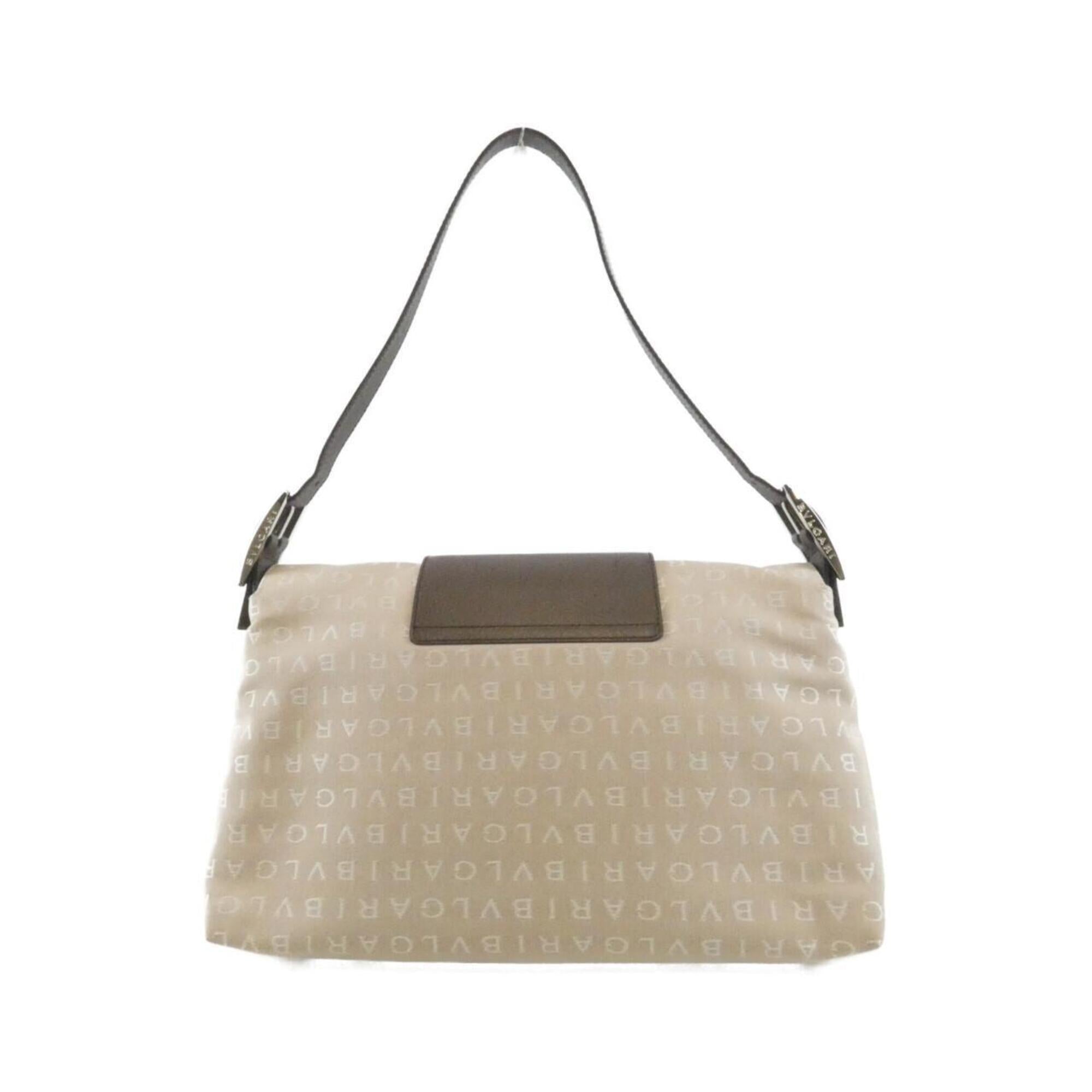 Bvlgari Beige Chocolate Canvas Leather Shoulder Bag (Pre-Owned)