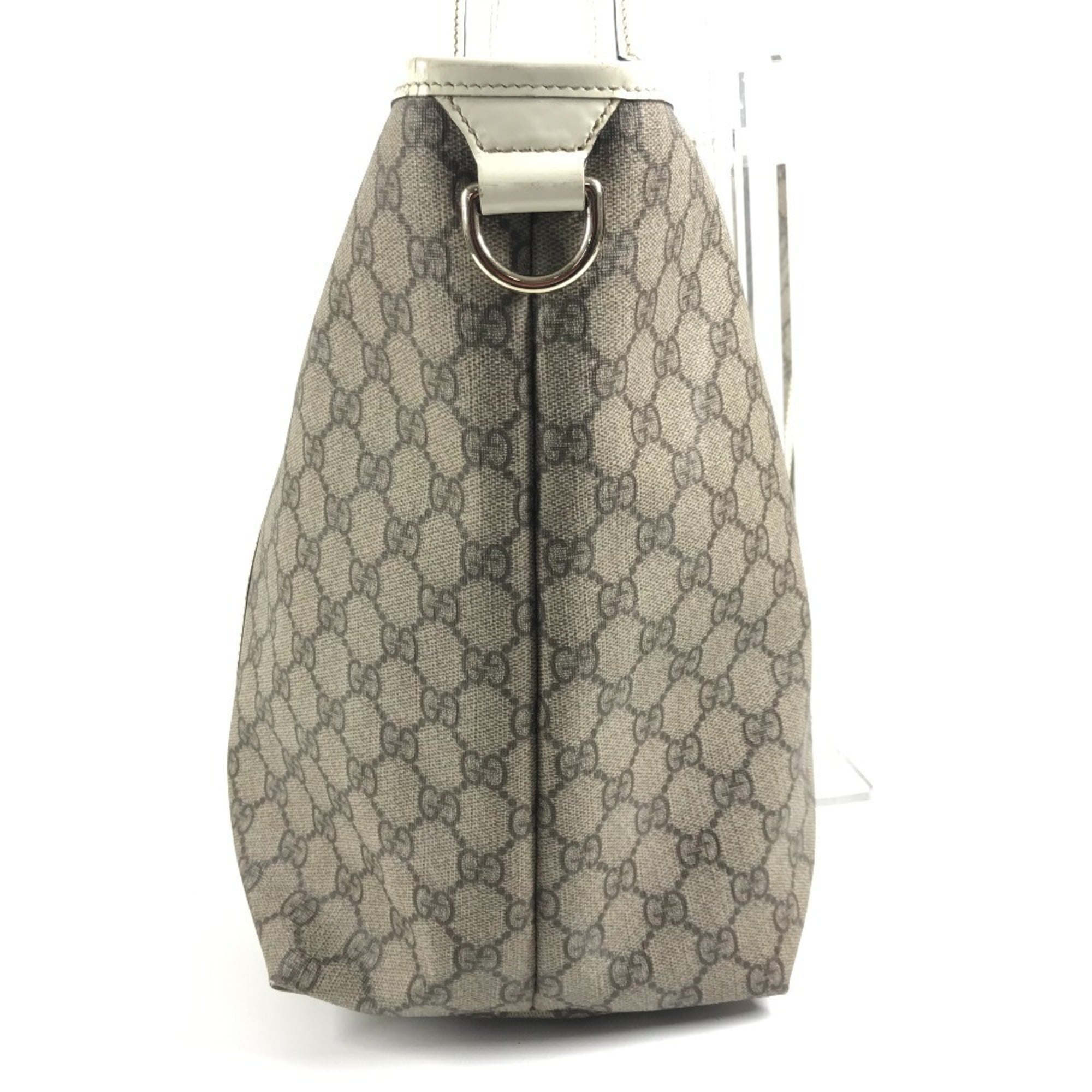 Gucci Beige White Gg Supreme Canvas Leather Shoulder Bag Tote Bag (Pre-Owned)