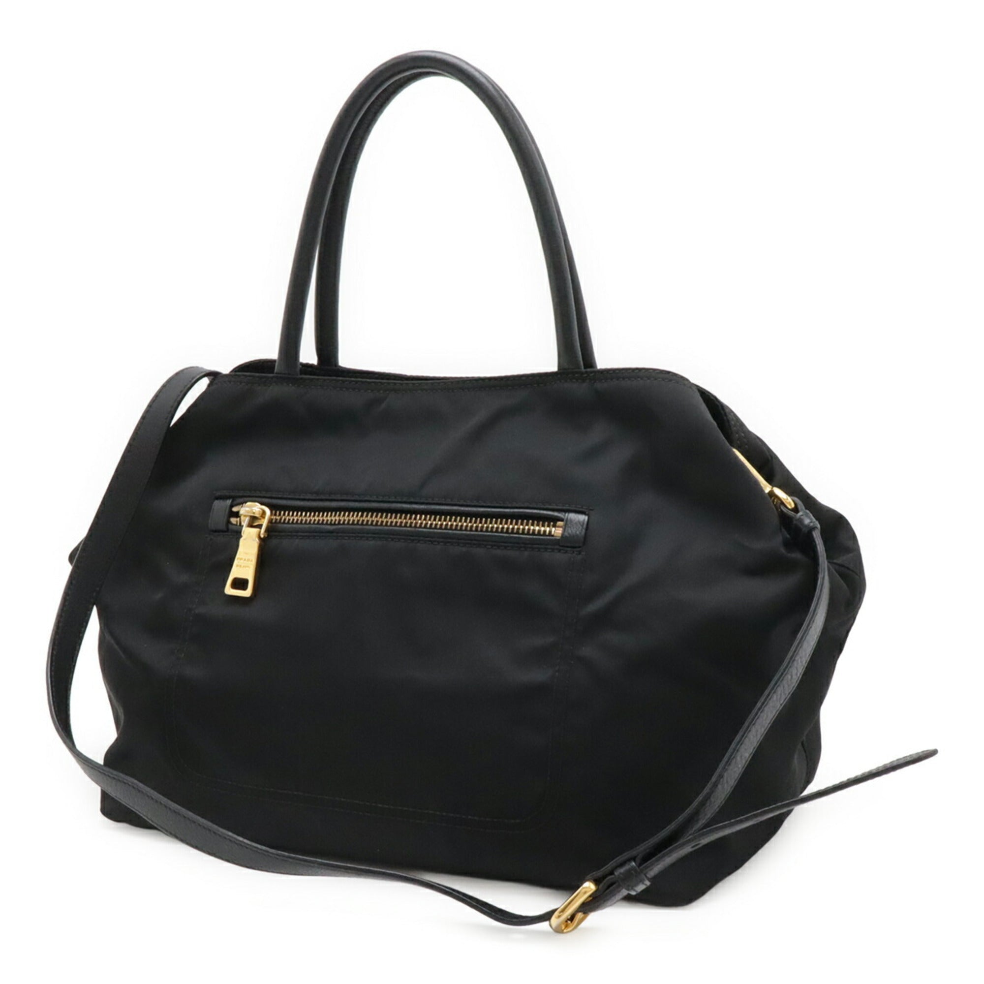Prada Black Nero Nylon Leather Handbag Shoulder Bag Tote Bag (Pre-Owned)